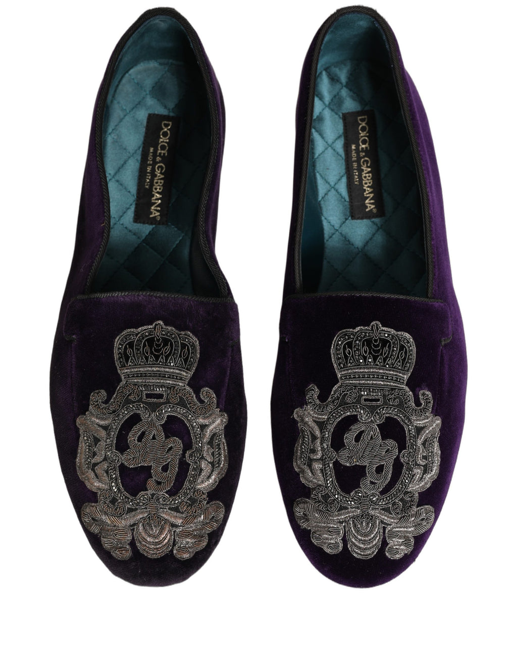 Dolce & Gabbana Lila Samt Loafer mit Kronenstickerei