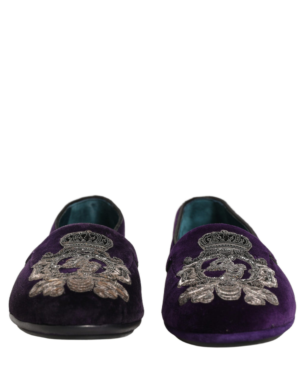 Dolce & Gabbana Lila Samt Loafer mit Kronenstickerei
