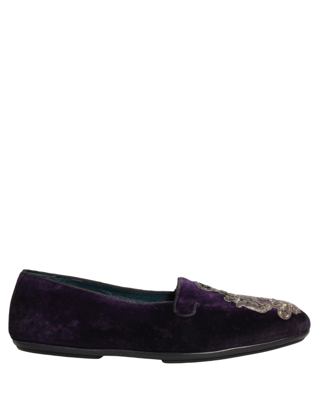 Dolce & Gabbana Lila Samt Loafer mit Kronenstickerei