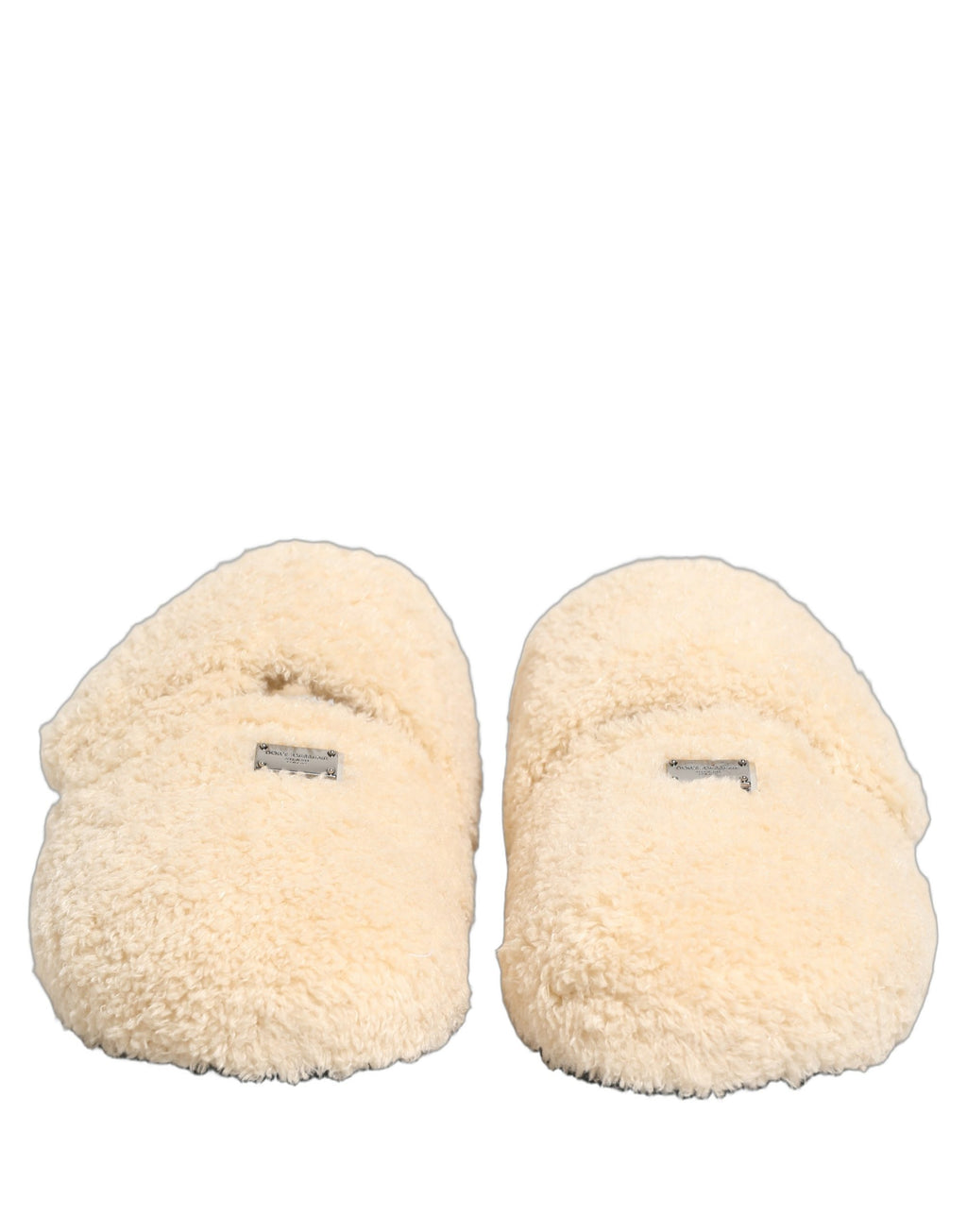 Dolce & Gabbana Beige Faux Fur Pantoletten Herren Sandalen Schuhe