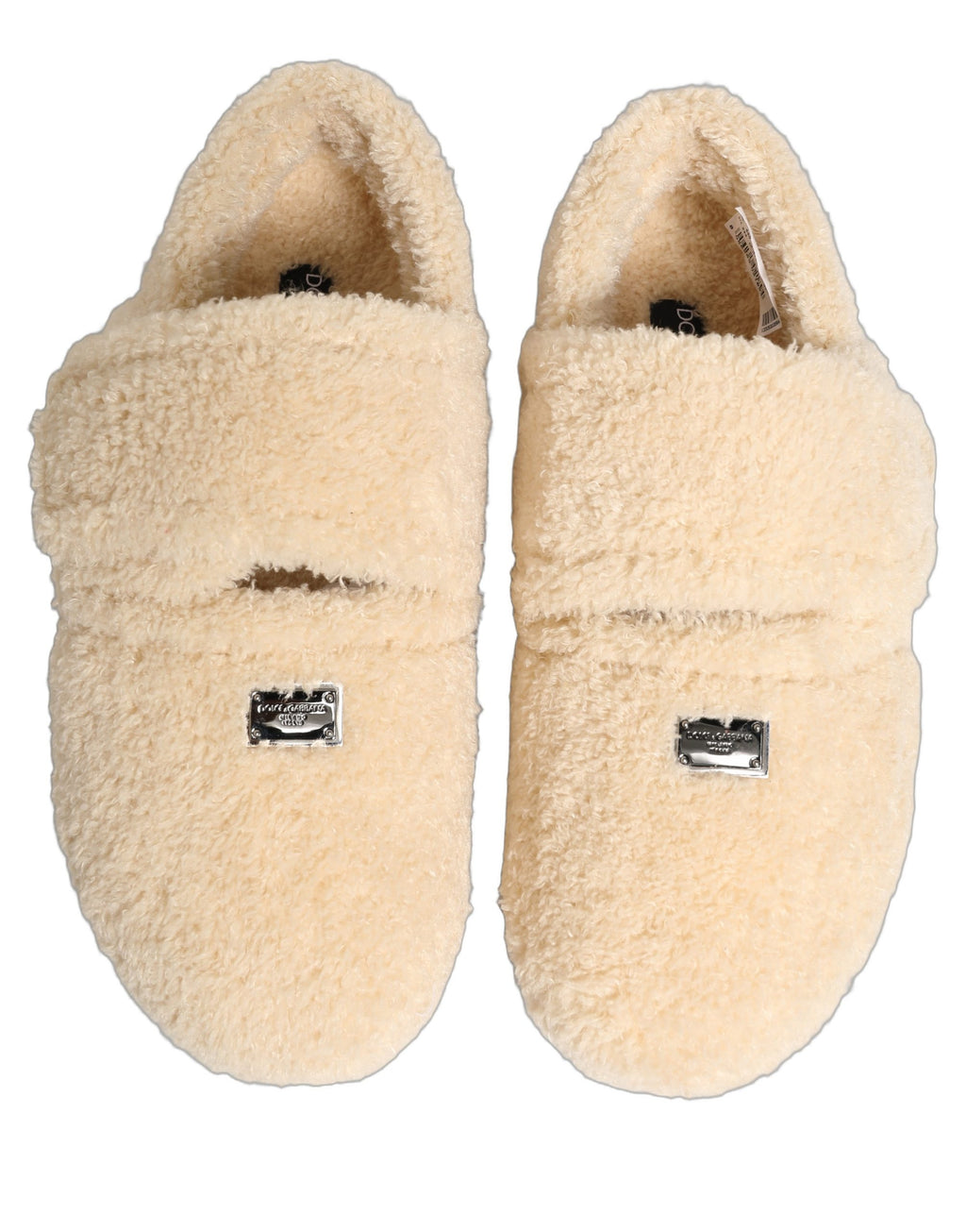 Dolce & Gabbana Beige Faux Fur Pantoletten Herren Sandalen Schuhe