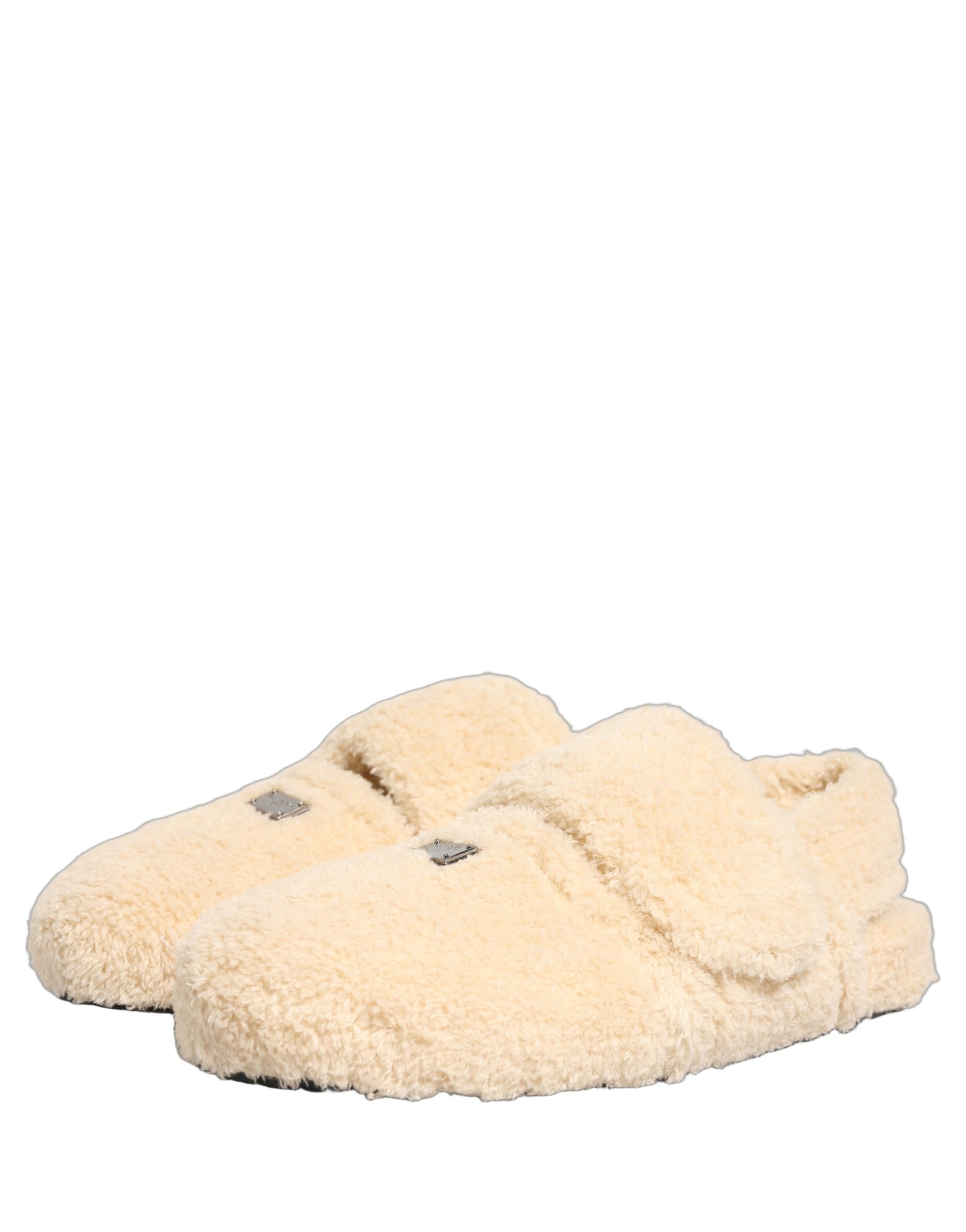 Dolce & Gabbana Beige Faux Fur Pantoletten Herren Sandalen Schuhe
