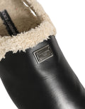 Dolce & Gabbana Beige Schwarze Fell Lammfell Pantoletten Sandalen Schuhe