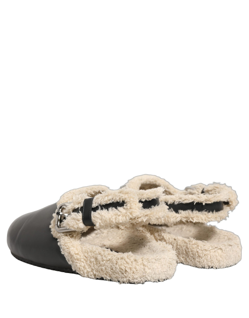 Dolce & Gabbana Beige Schwarze Fell Lammfell Pantoletten Sandalen Schuhe