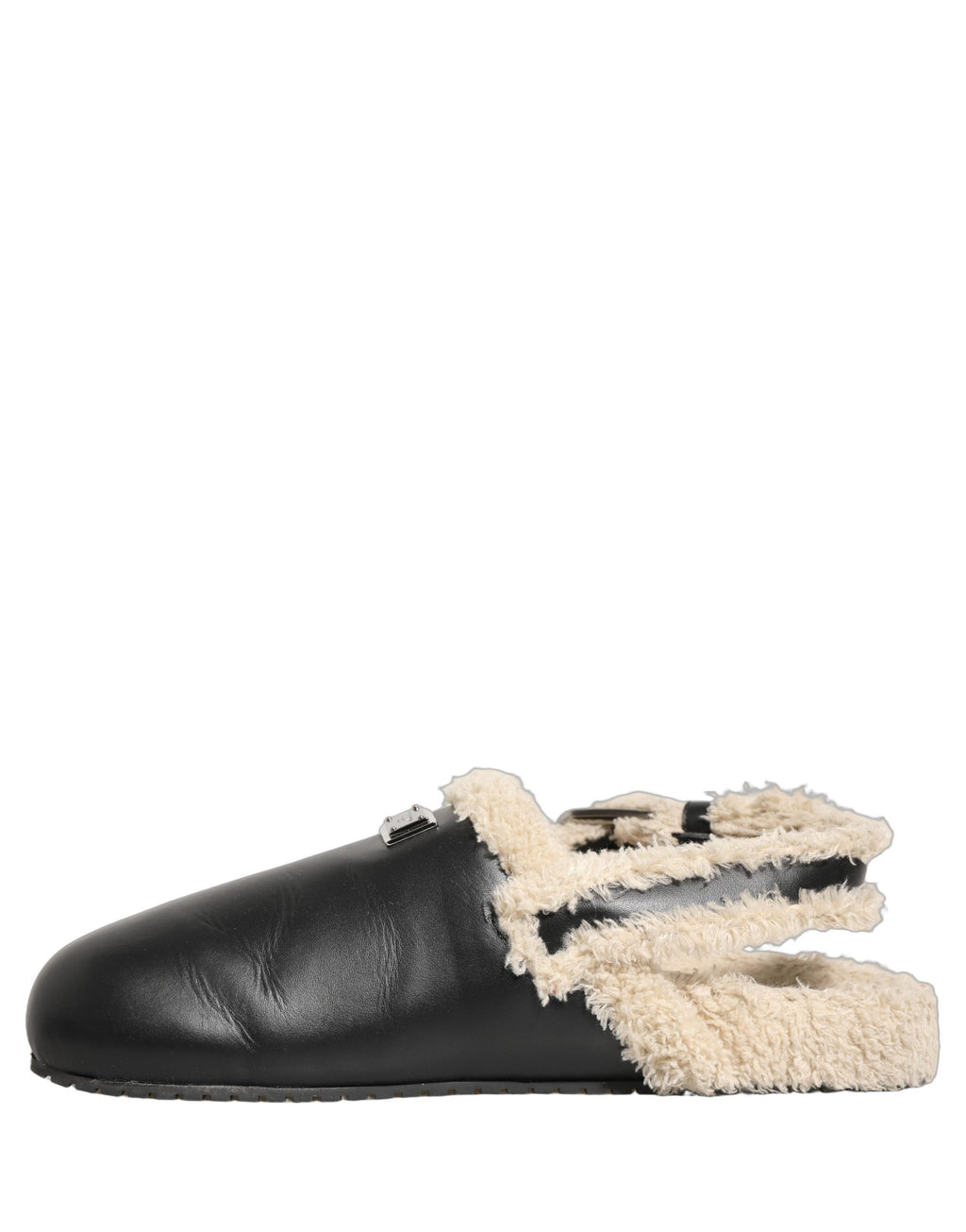 Dolce & Gabbana Beige Schwarze Fell Lammfell Pantoletten Sandalen Schuhe