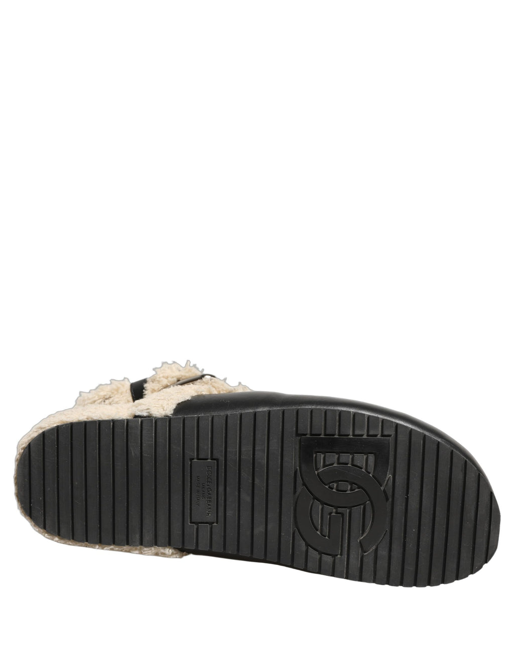 Dolce & Gabbana Beige Schwarze Fell Lammfell Pantoletten Sandalen Schuhe