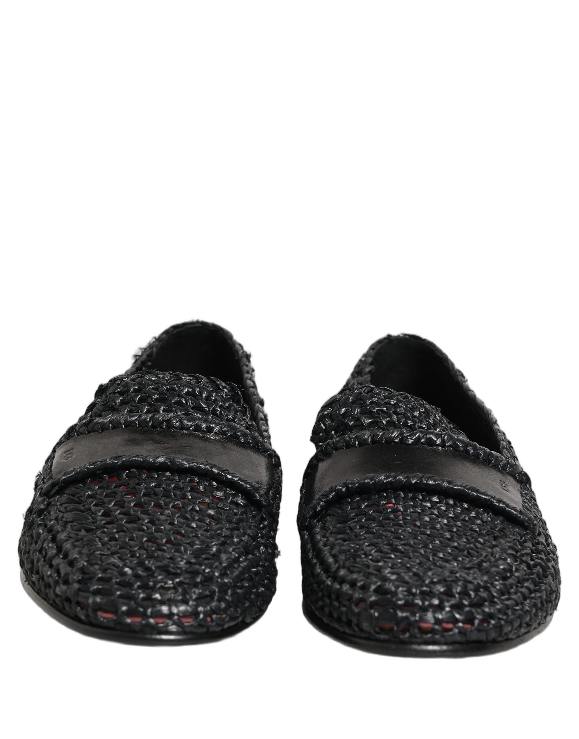 Dolce & Gabbana Schwarze Loafer aus gewebtem Bast zum Hineinschlüpfen