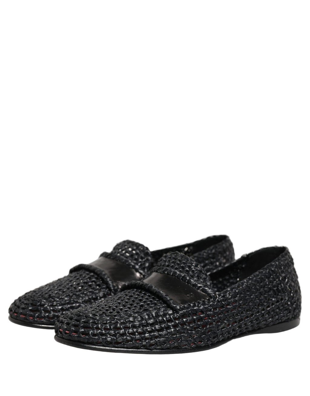 Dolce & Gabbana Schwarze Loafer aus gewebtem Bast zum Hineinschlüpfen
