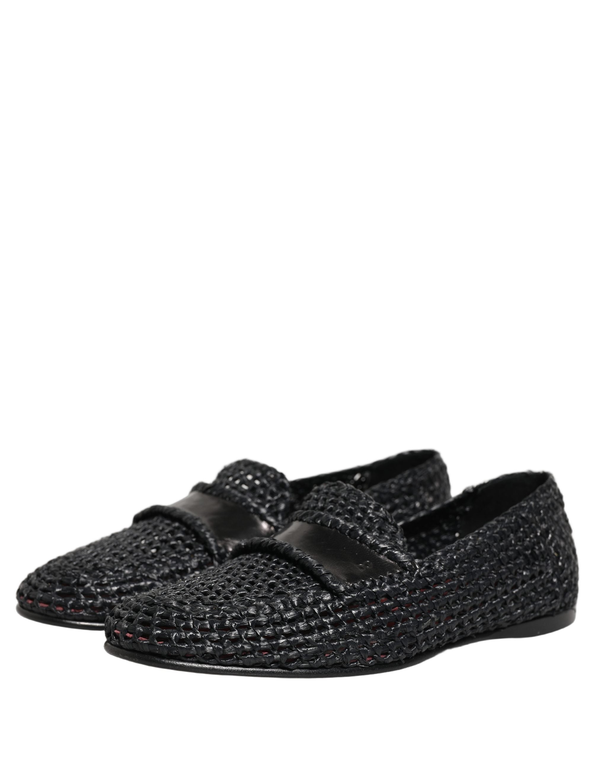 Dolce & Gabbana Schwarze Loafer aus gewebtem Bast zum Hineinschlüpfen