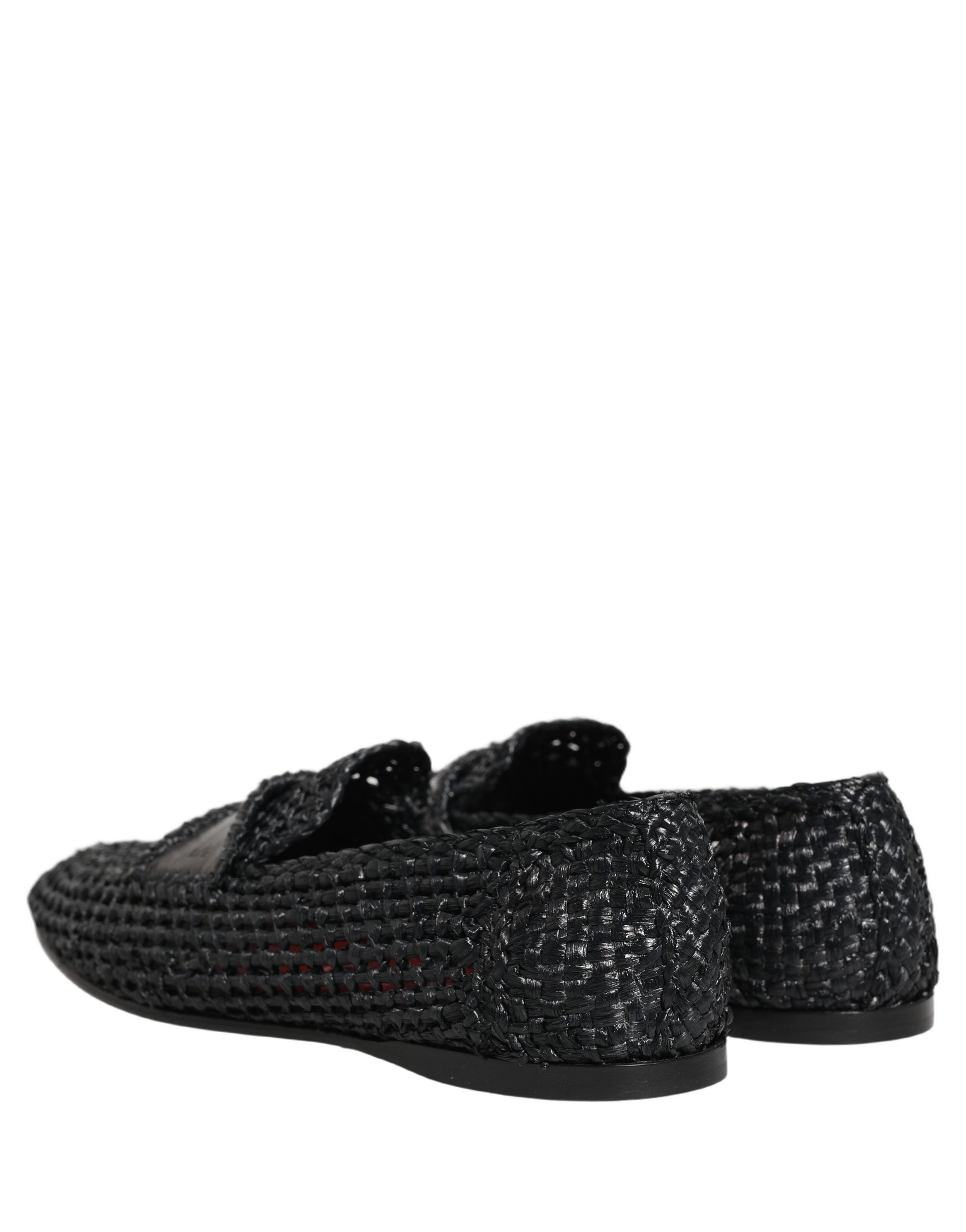 Dolce & Gabbana Schwarze Loafer aus gewebtem Bast zum Hineinschlüpfen