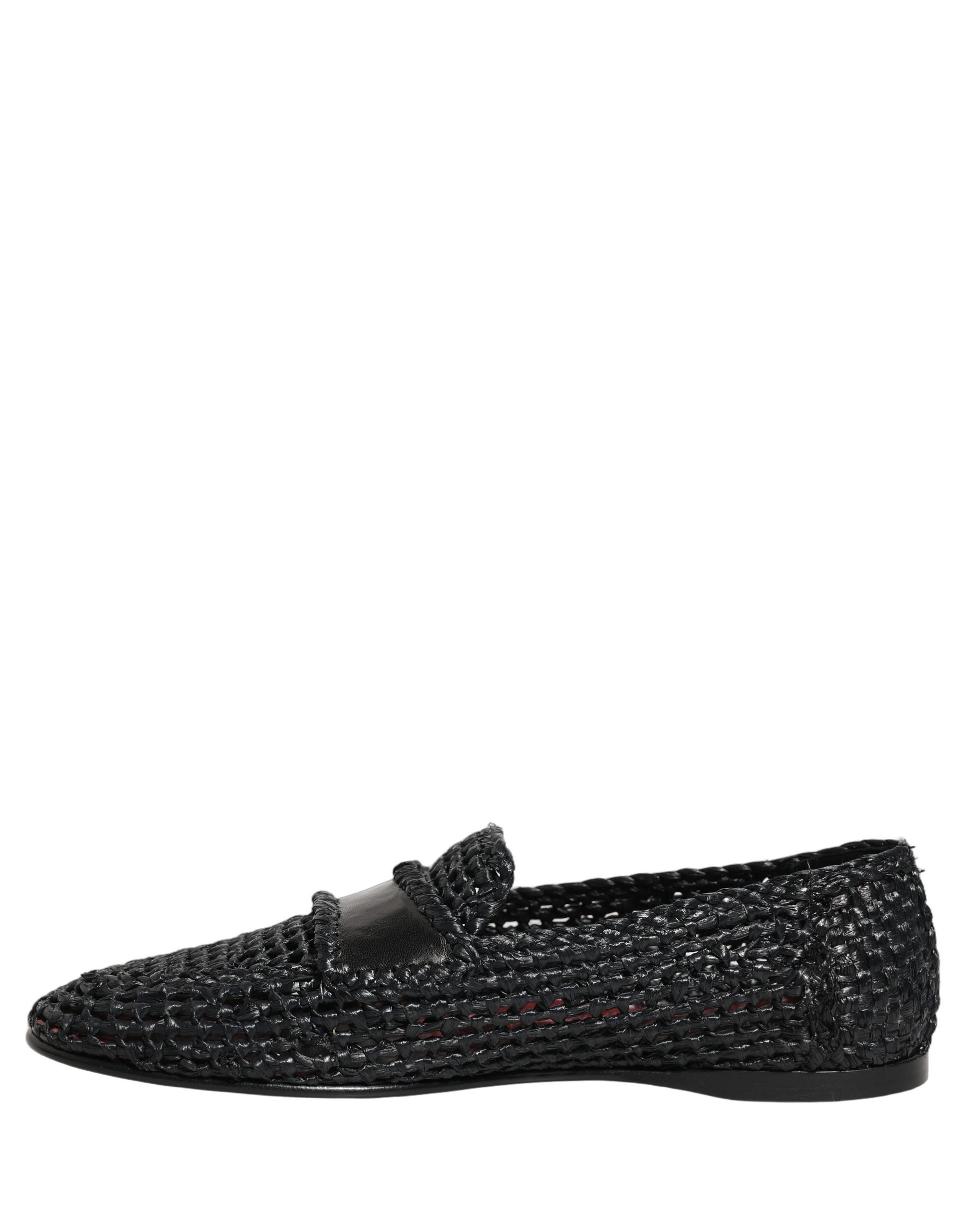 Dolce & Gabbana Schwarze Loafer aus gewebtem Bast zum Hineinschlüpfen