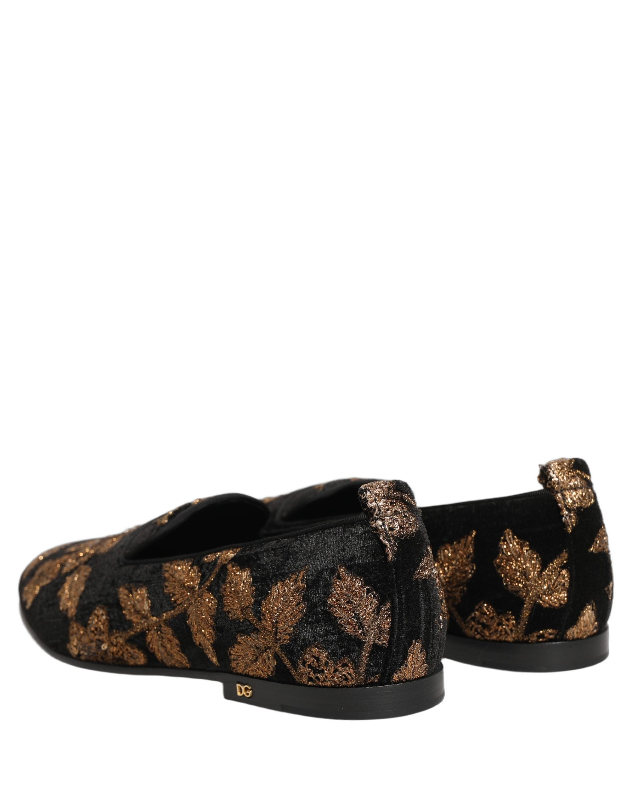 Dolce & Gabbana Schwarze Loafer aus Jacquard mit Blumenmuster
