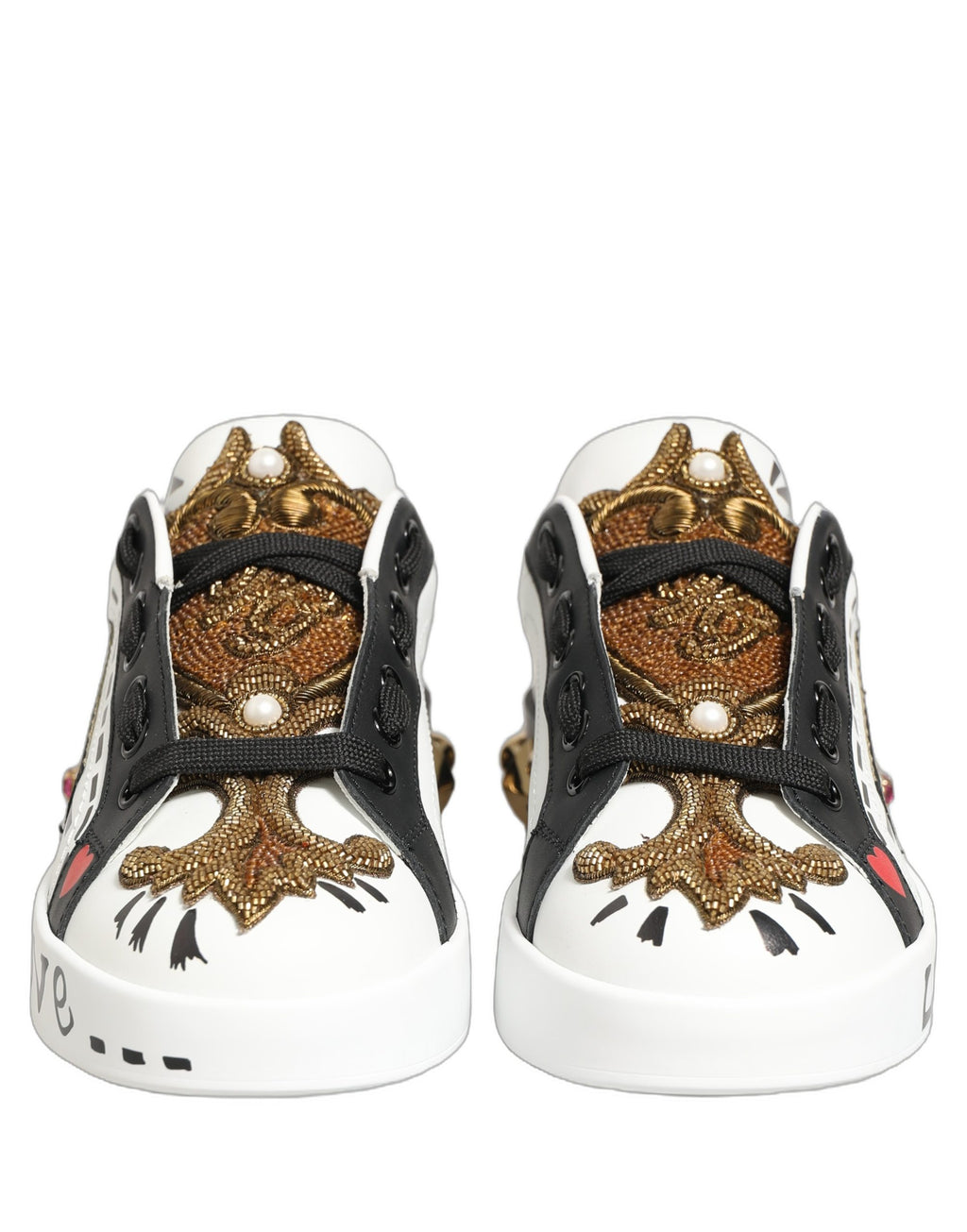 Dolce & Gabbana Weiße Portofino Sneaker mit Nieten aus Weißgold