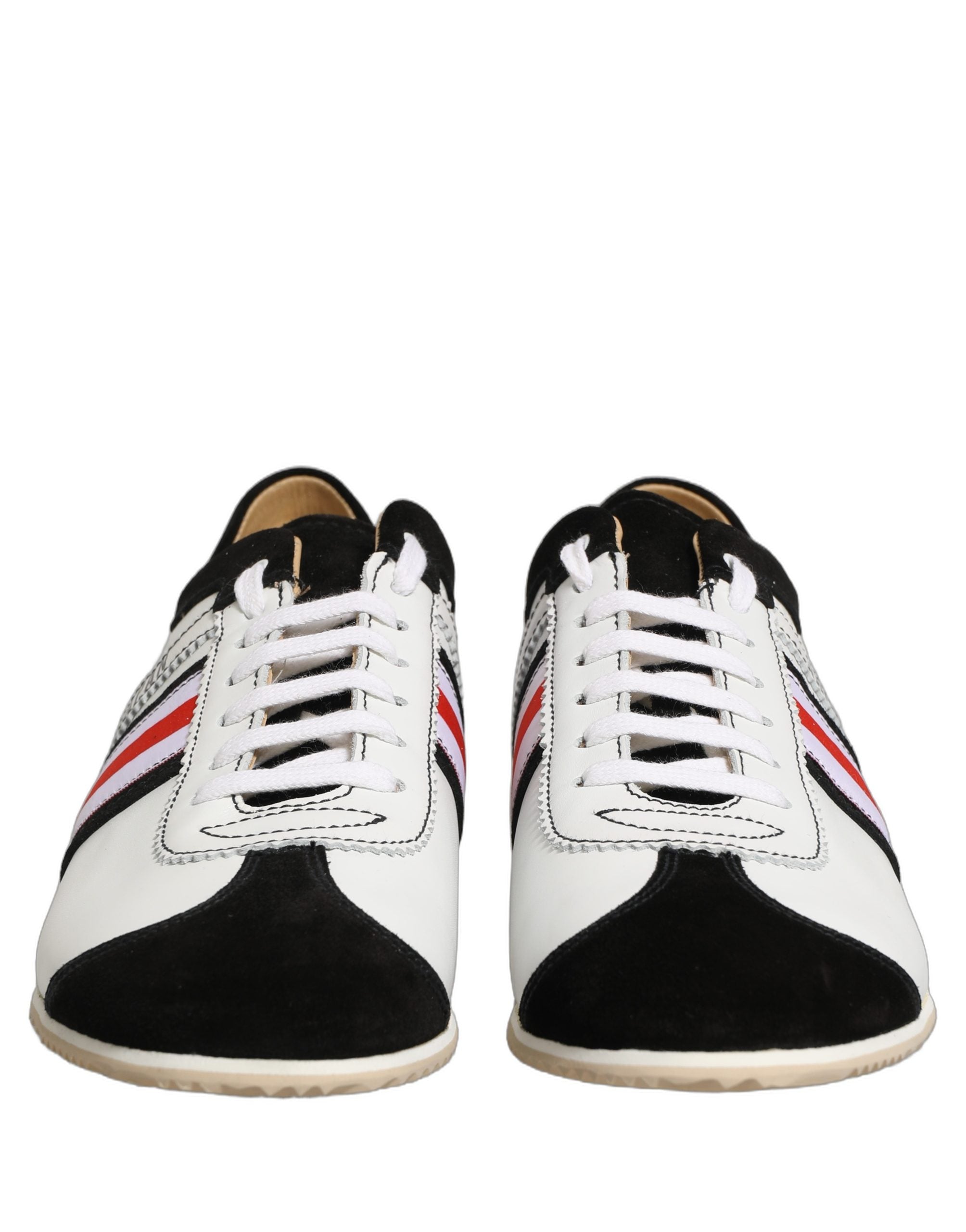 Dolce & Gabbana Schwarze Weiße Leder Wildleder Low-Top Sneaker Schuhe
