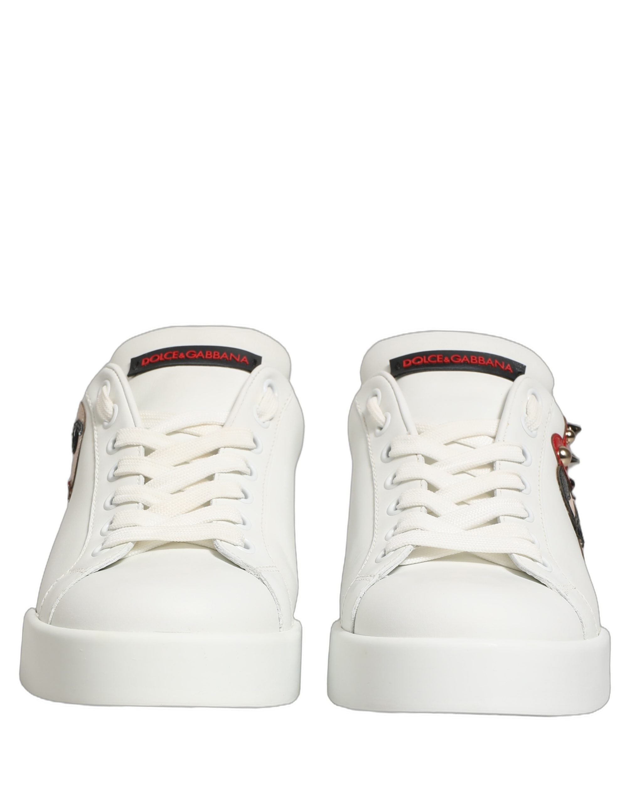 Dolce & Gabbana Weiß Patch Kalbsleder Nappa Portofino Turnschuhe Schuhe