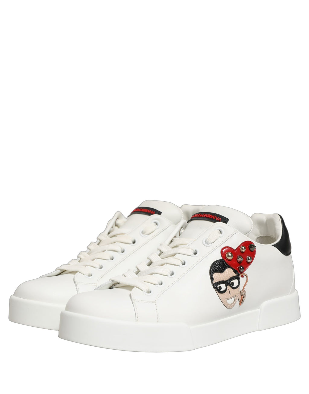 Dolce & Gabbana Weiß Patch Kalbsleder Nappa Portofino Turnschuhe Schuhe