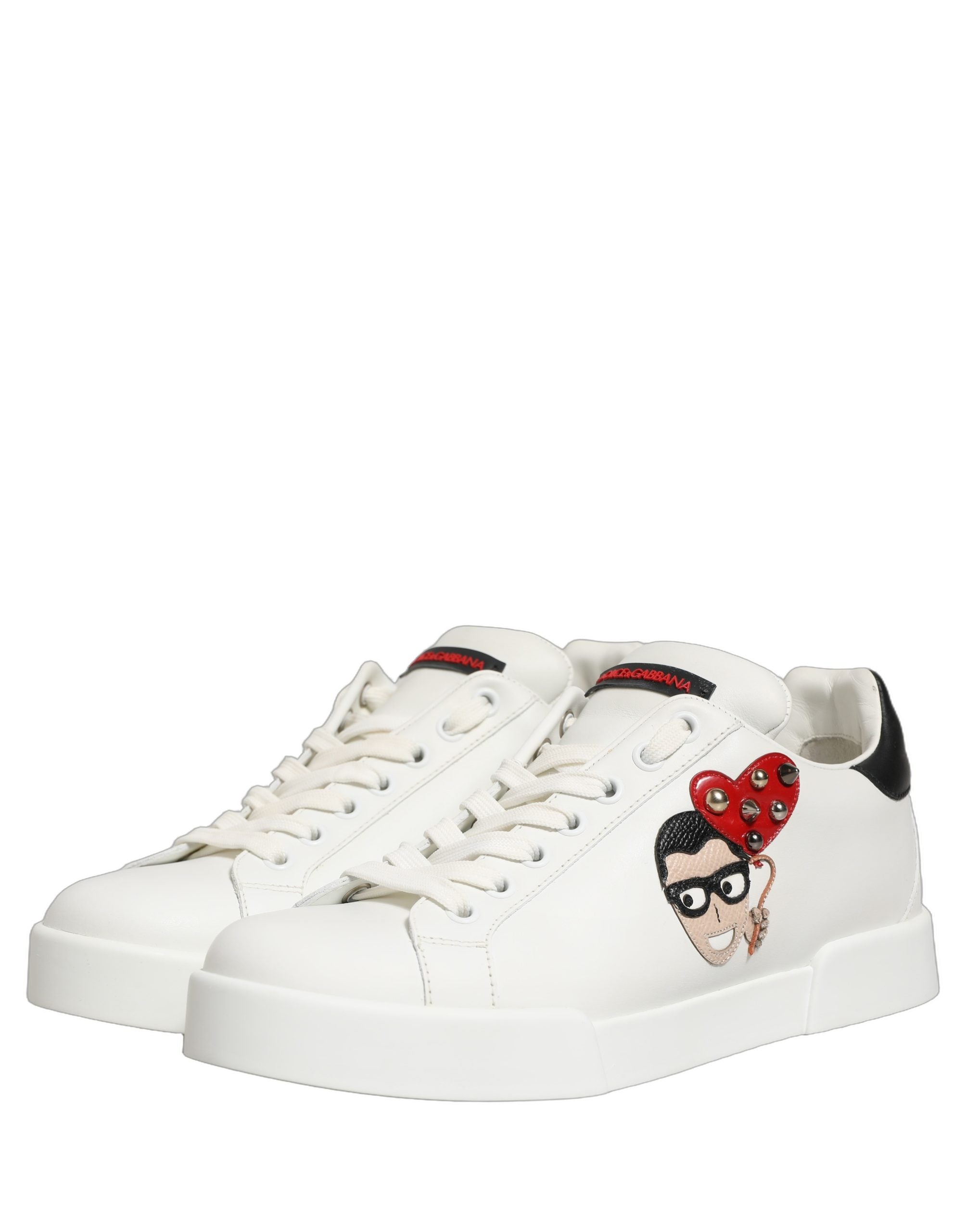 Dolce & Gabbana Weiß Patch Kalbsleder Nappa Portofino Turnschuhe Schuhe