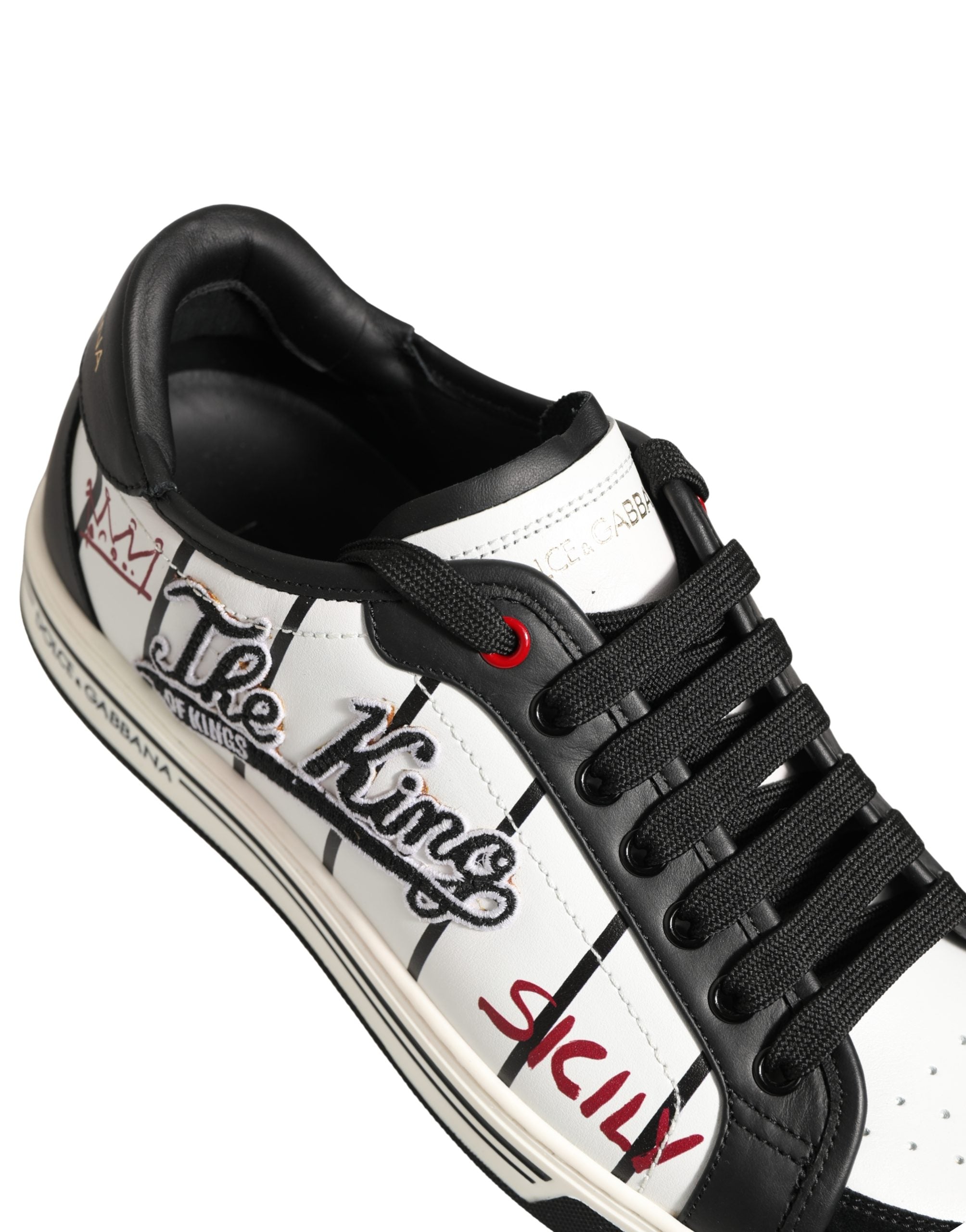 Dolce & Gabbana Weiße und schwarze DG Logo King Patch Low-Top Sneaker