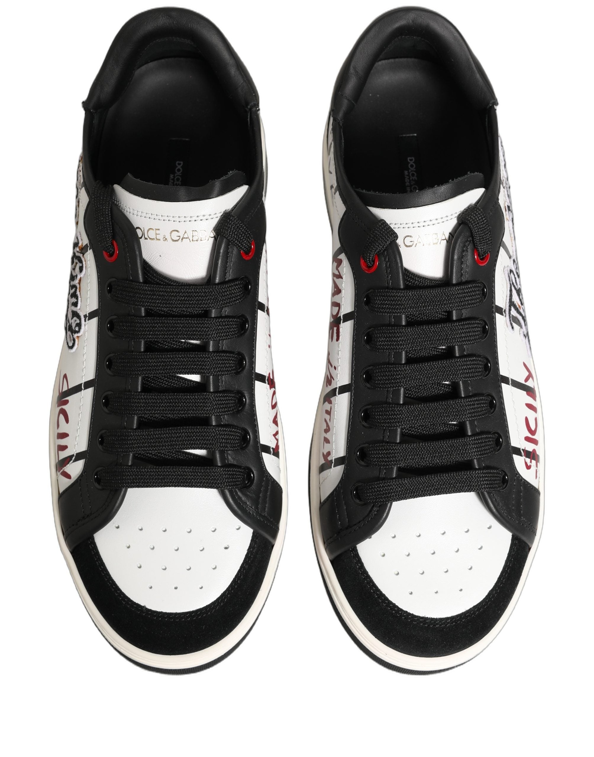 Dolce & Gabbana Weiße und schwarze DG Logo King Patch Low-Top Sneaker