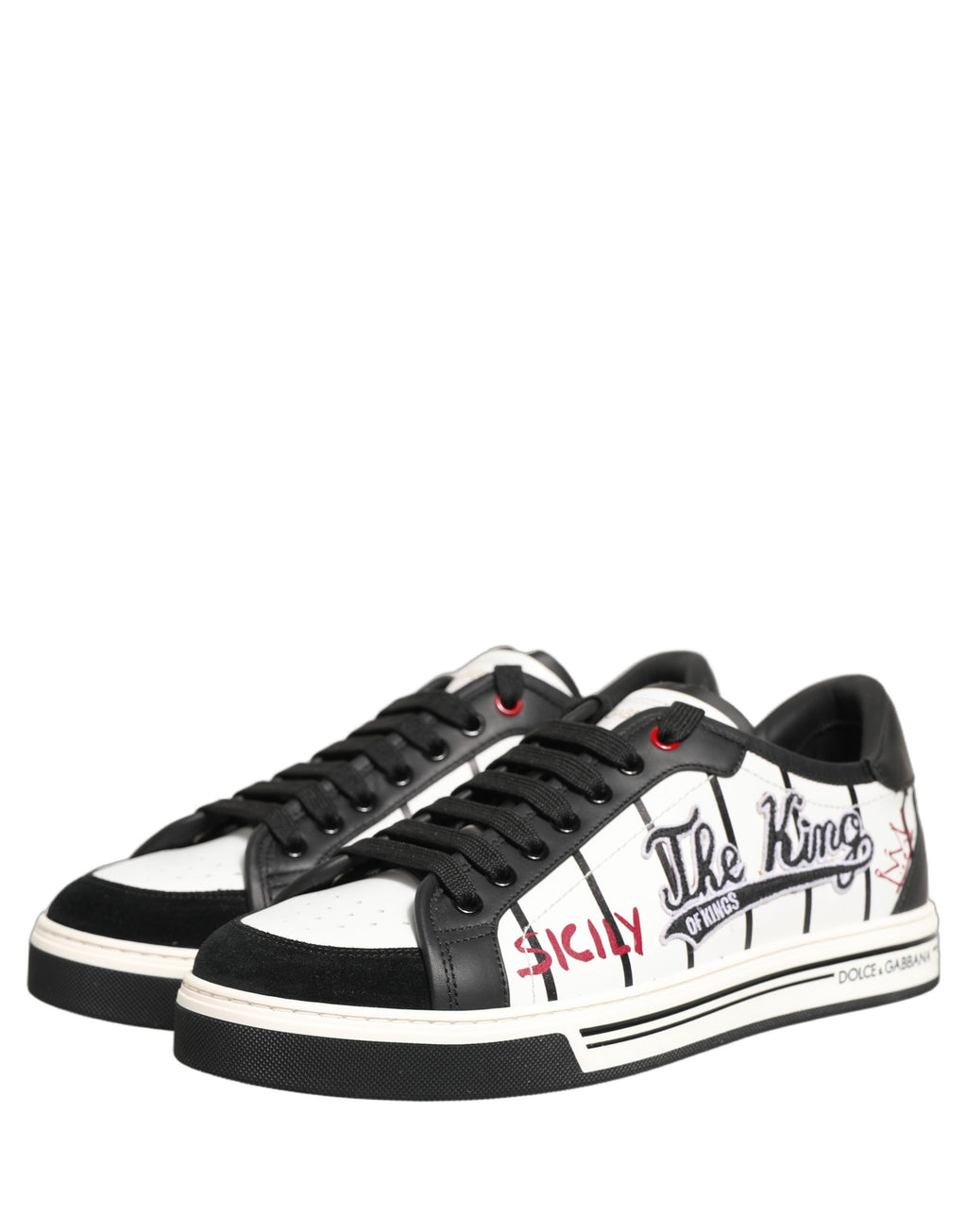 Dolce & Gabbana Weiße und schwarze DG Logo King Patch Low-Top Sneaker