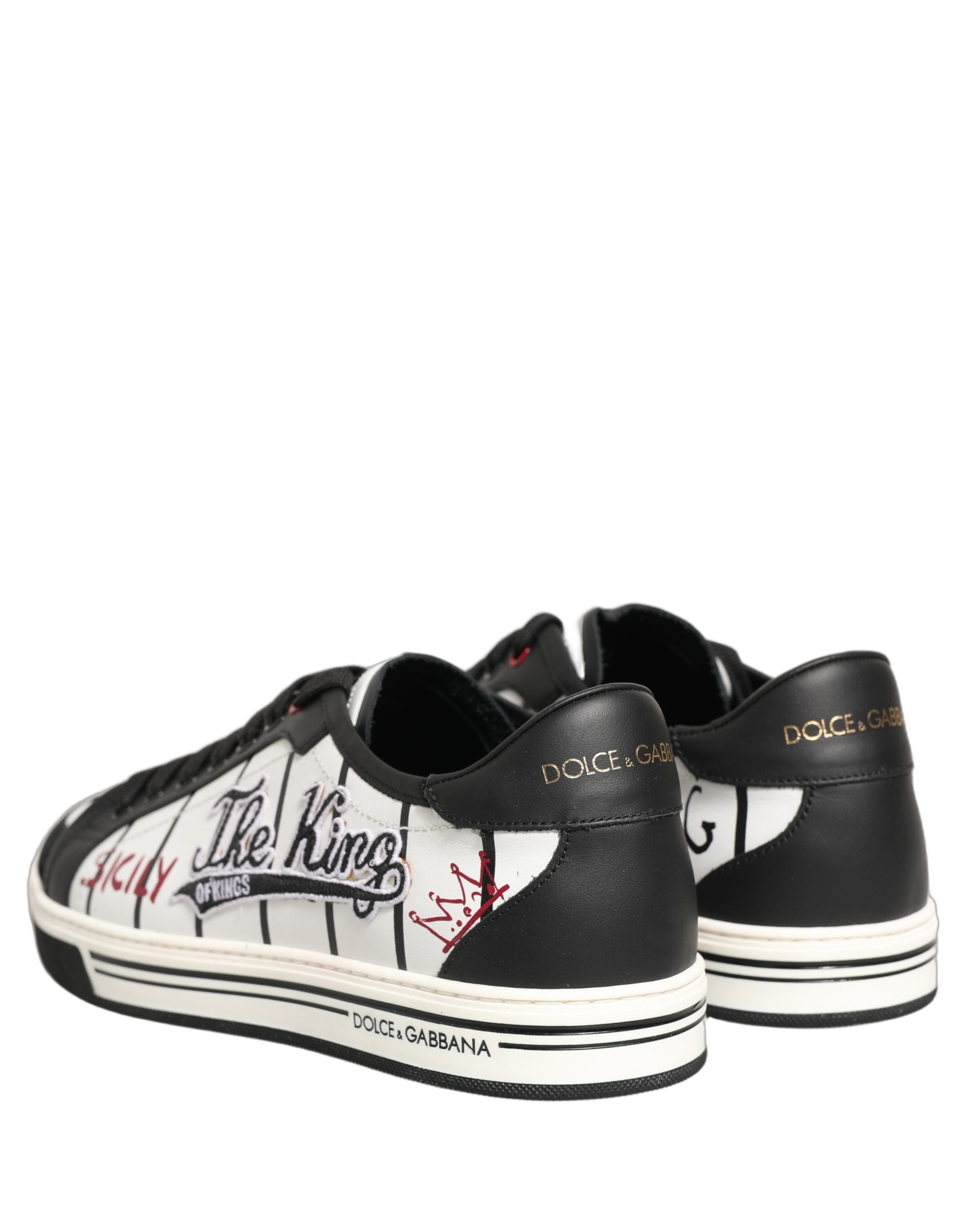 Dolce & Gabbana Weiße und schwarze DG Logo King Patch Low-Top Sneaker