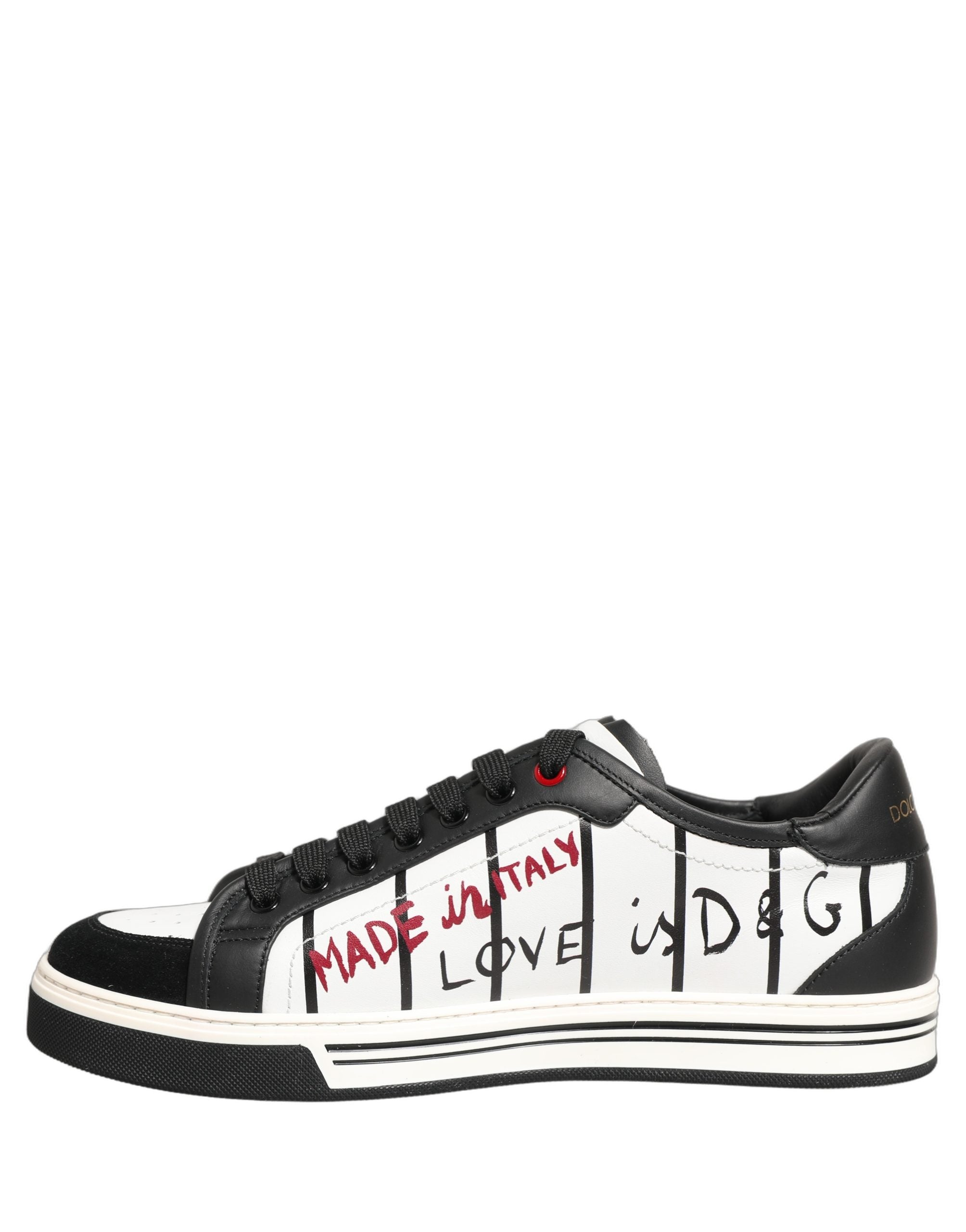 Dolce & Gabbana Weiße und schwarze DG Logo King Patch Low-Top Sneaker