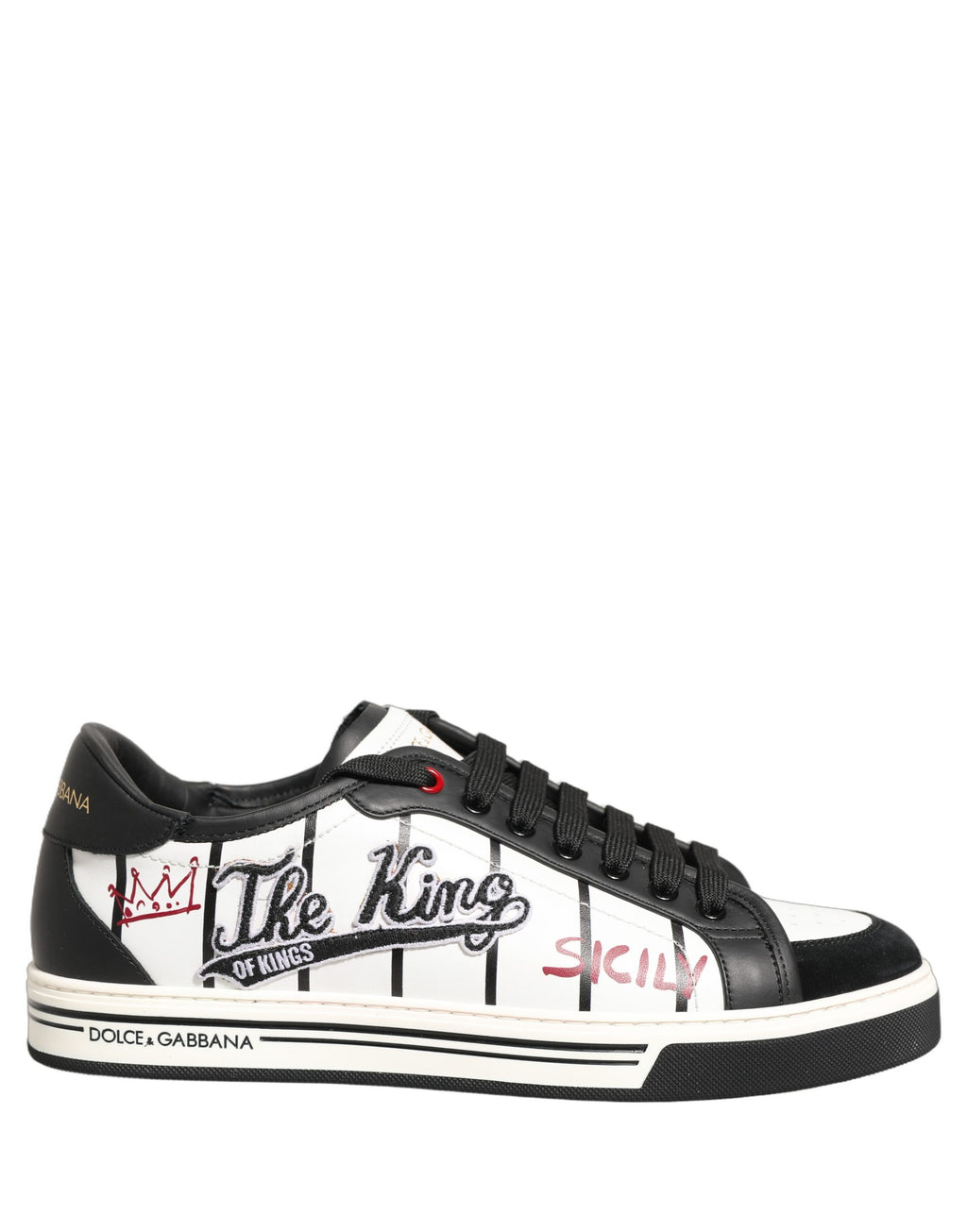 Dolce & Gabbana Weiße und schwarze DG Logo King Patch Low-Top Sneaker