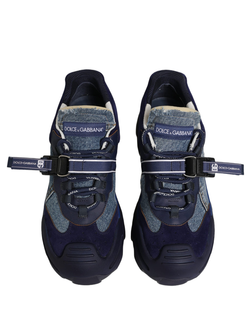 Dolce & Gabbana Blaue Airmaster Low-Top-Sneaker aus Denim mit Einsätzen