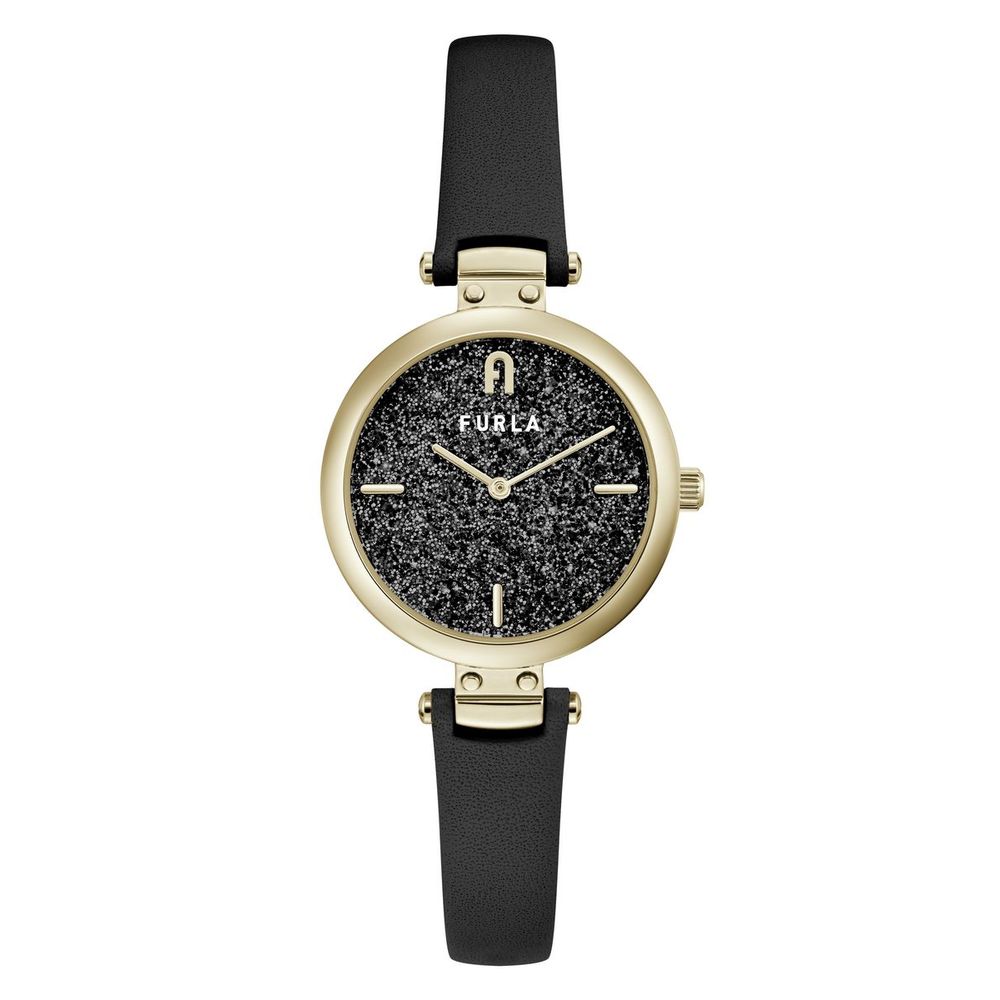 Furla Schwarze Lederkleid-Uhr
