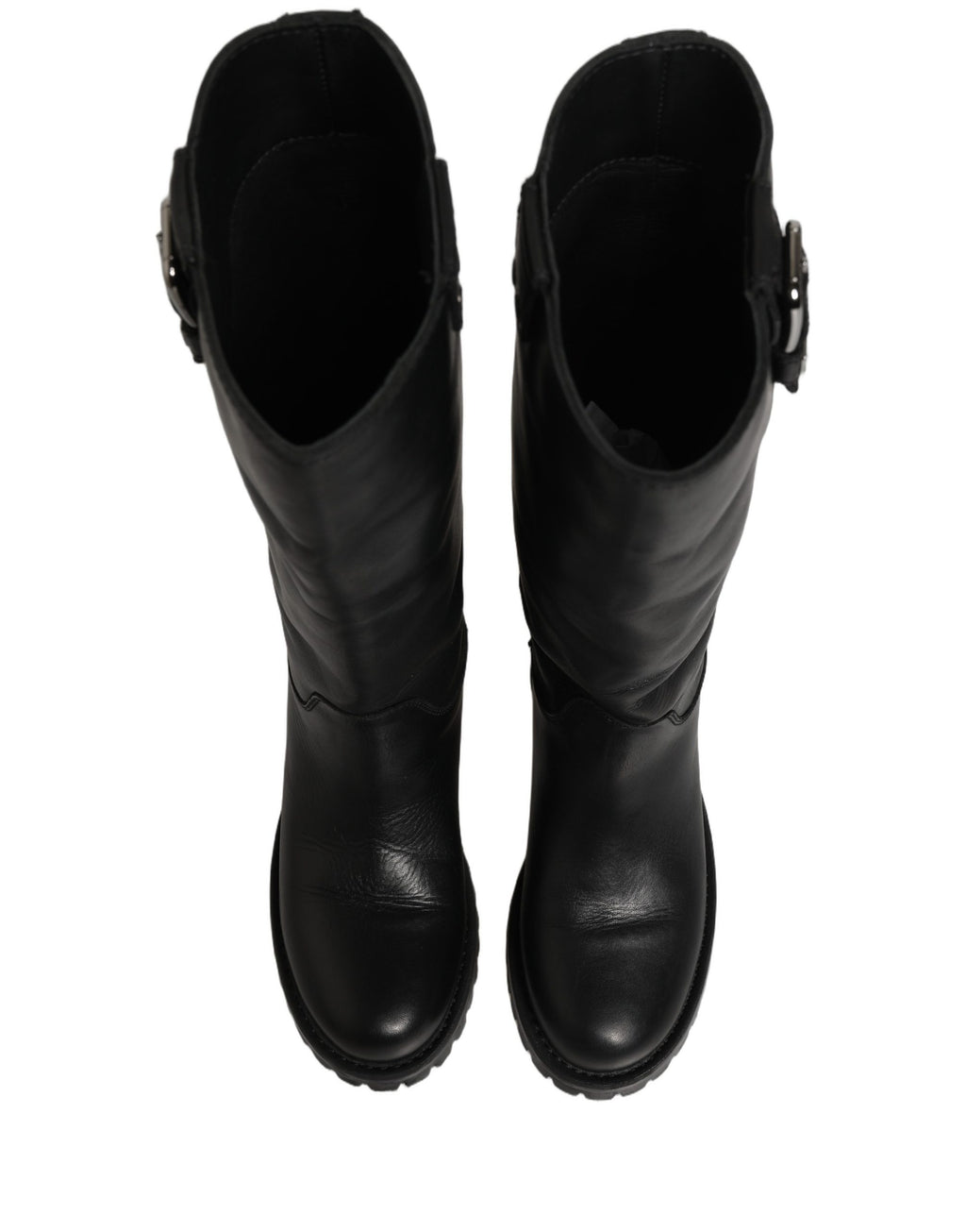 Dolce & Gabbana Schwarze Lederstiefel mit Schnallen-Detail, mittlere Wadenlänge