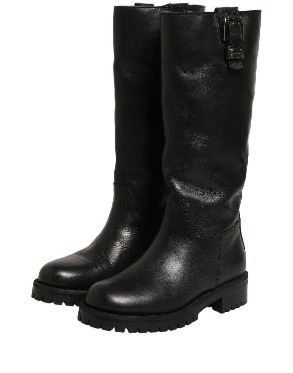 Dolce & Gabbana Schwarze Lederstiefel mit Schnallen-Detail, mittlere Wadenlänge