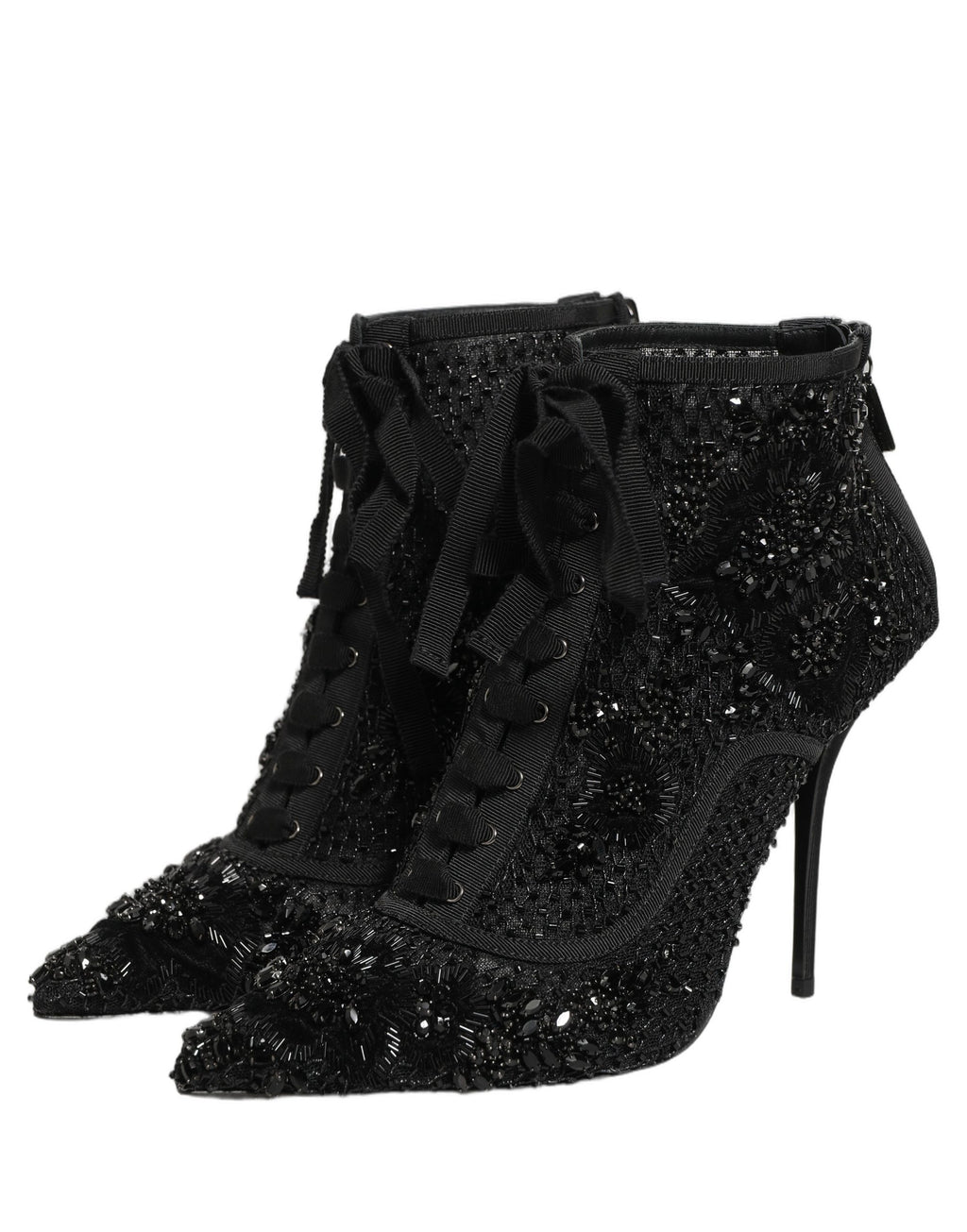 Dolce & Gabbana Schwarze Ankle Boots aus Mesh mit Verzierungen