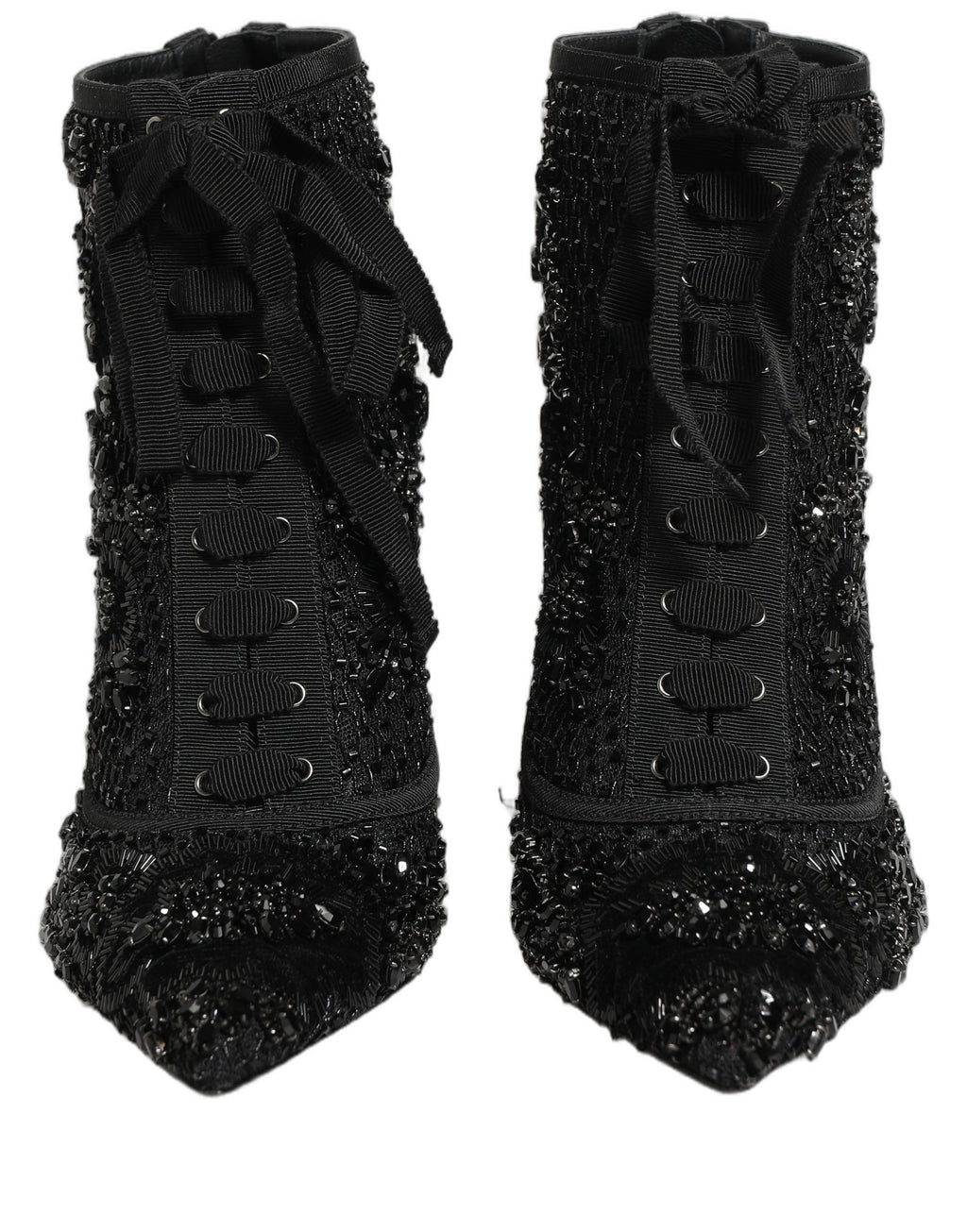 Dolce & Gabbana Schwarze Ankle Boots aus Mesh mit Verzierungen