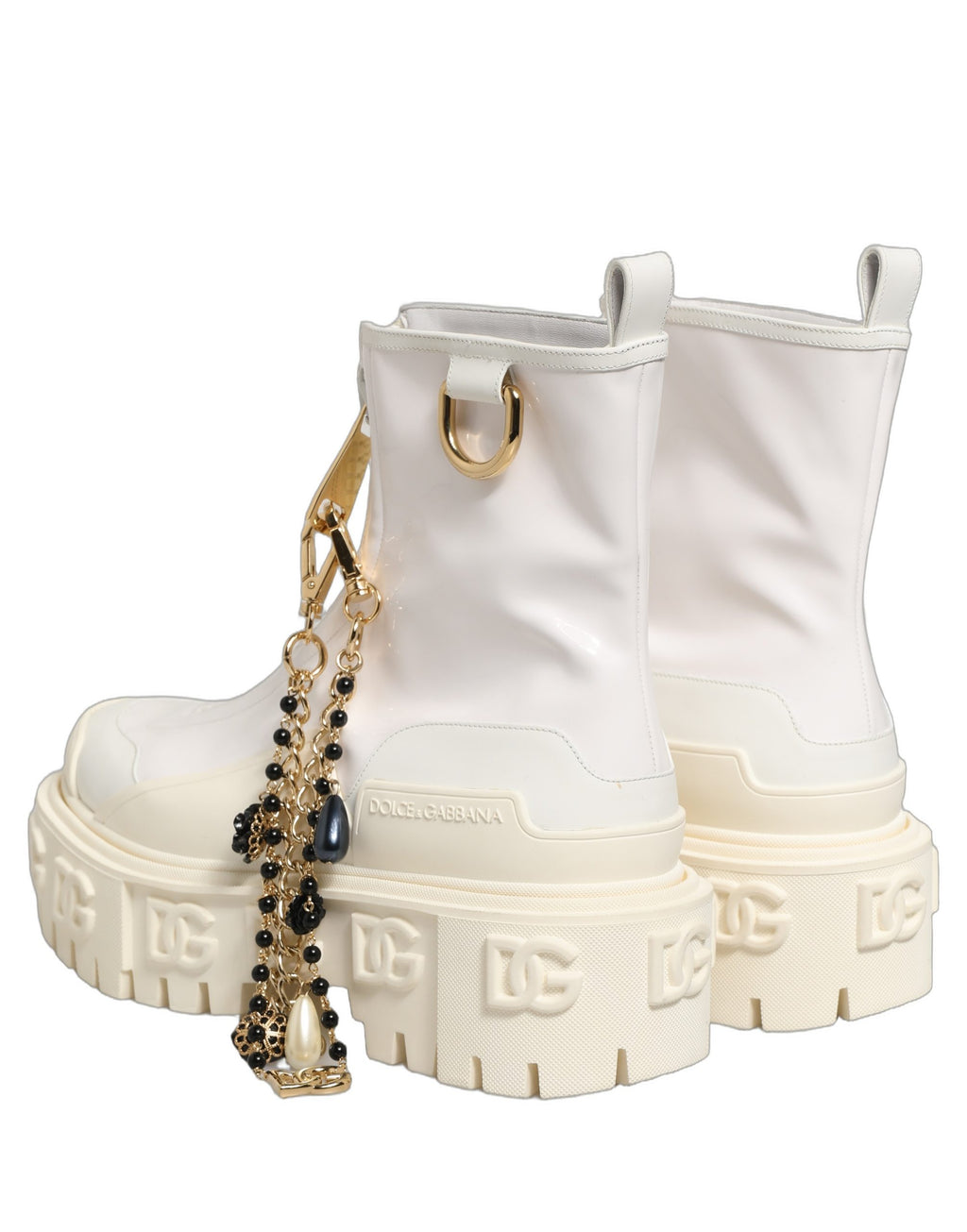 Dolce & Gabbana Weiße Leder-Stiefeletten mit Gummi-Logo
