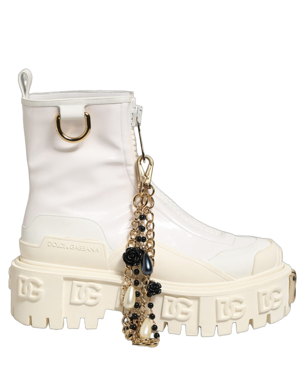 Dolce & Gabbana Weiße Leder-Stiefeletten mit Gummi-Logo