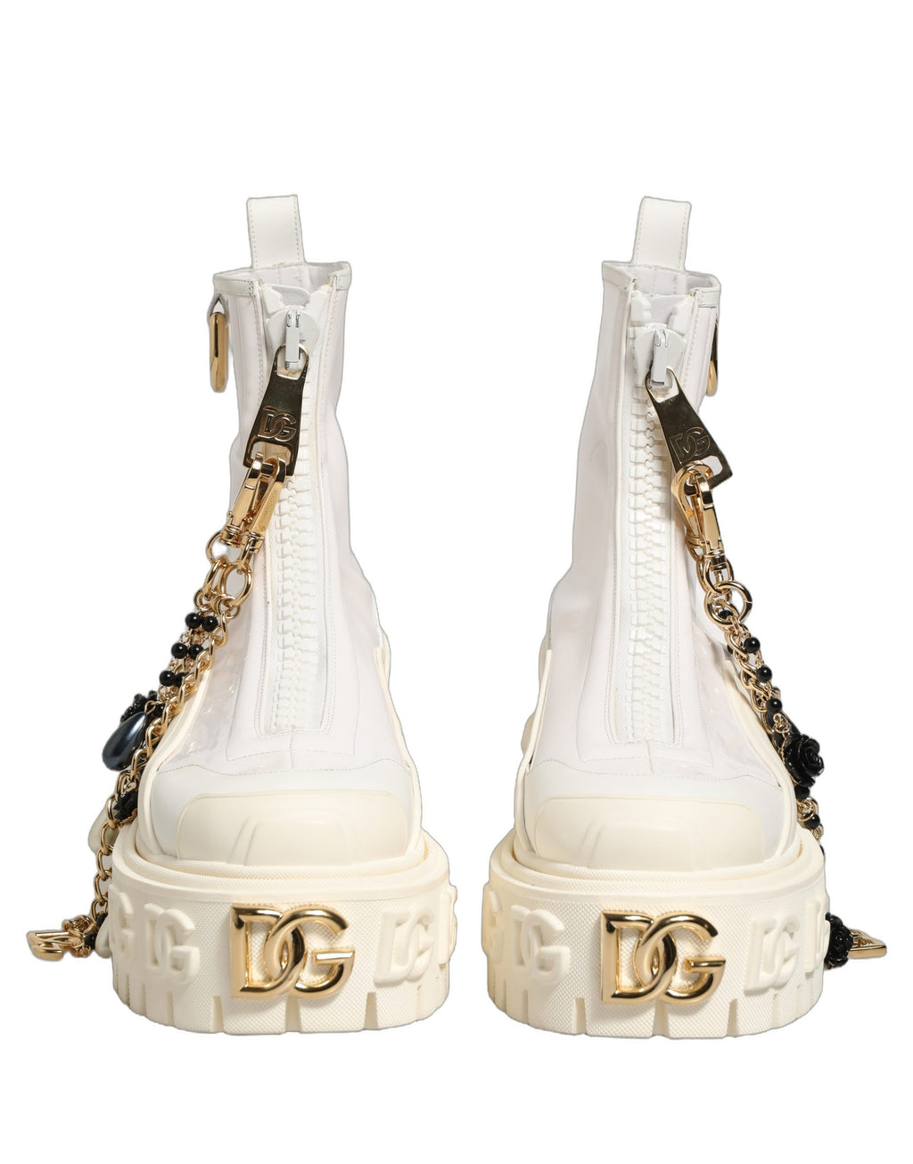 Dolce & Gabbana Weiße Leder-Stiefeletten mit Gummi-Logo