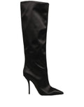Dolce & Gabbana Schwarze Kniehohe Stiletto-Stiefel aus Satin