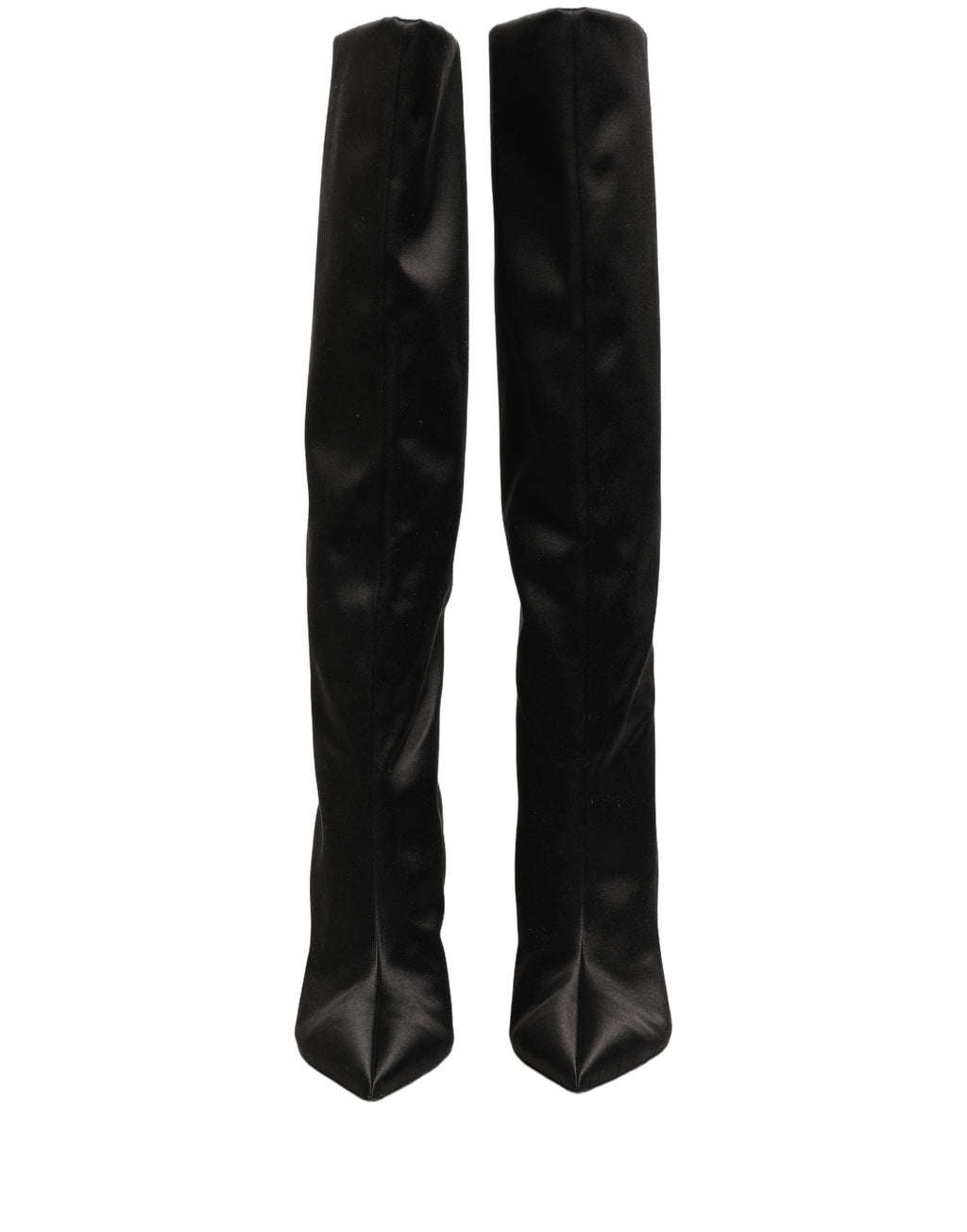 Dolce & Gabbana Schwarze Kniehohe Stiletto-Stiefel aus Satin