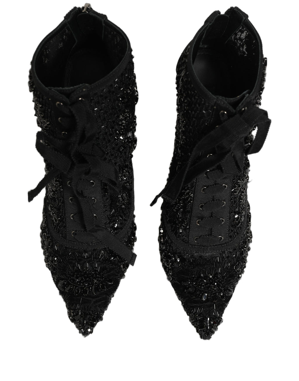 Dolce & Gabbana Schwarze Ankle Boots aus Mesh mit Verzierungen