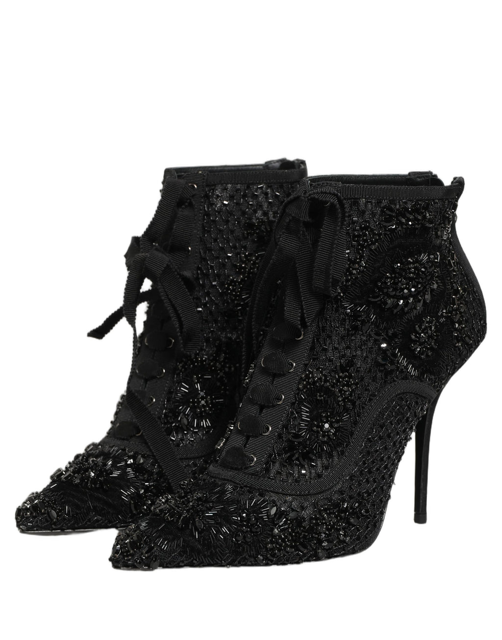 Dolce & Gabbana Schwarze Ankle Boots aus Mesh mit Verzierungen