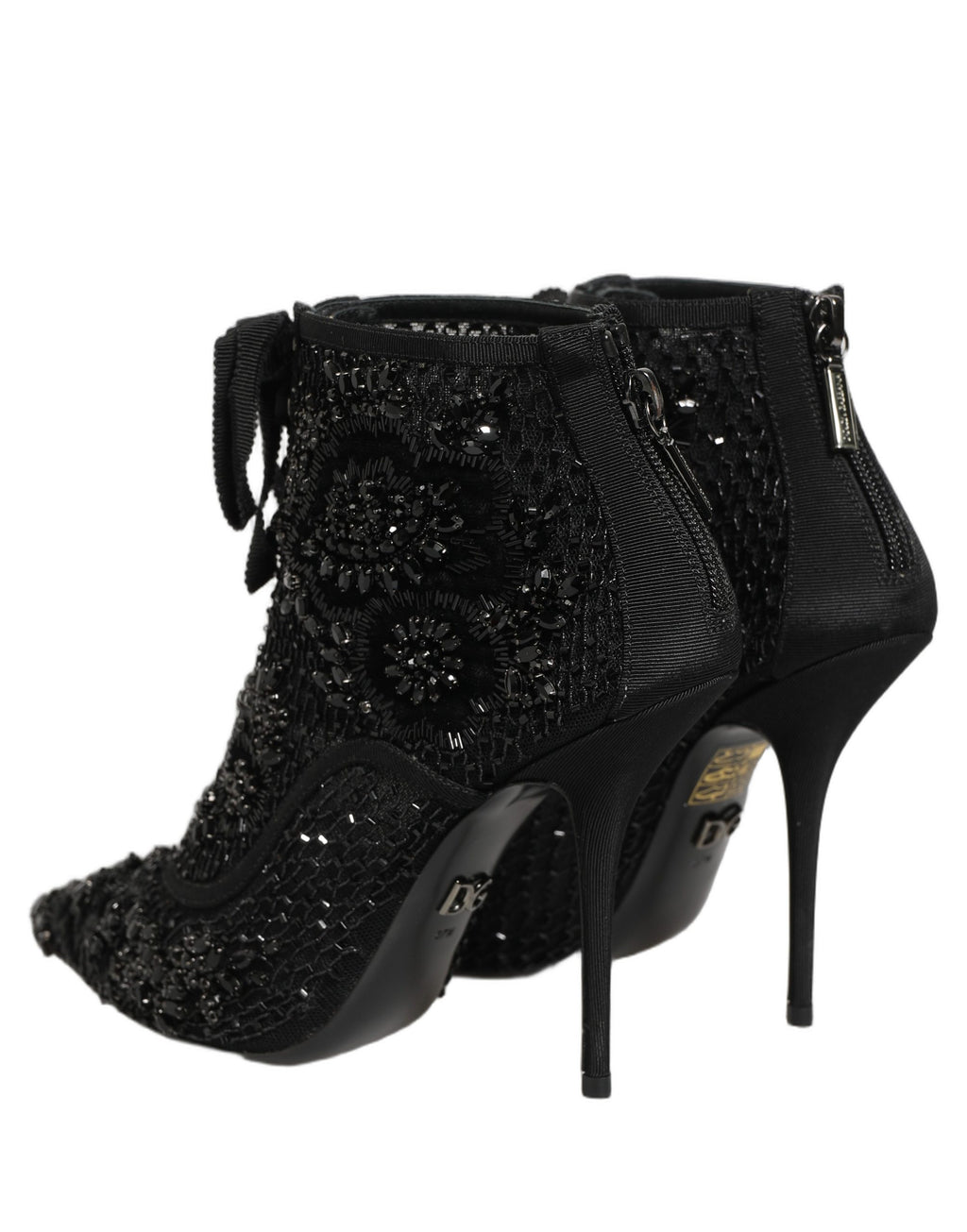 Dolce & Gabbana Schwarze Ankle Boots aus Mesh mit Verzierungen