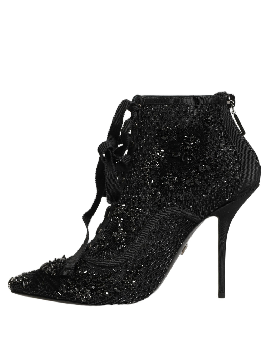 Dolce & Gabbana Schwarze Ankle Boots aus Mesh mit Verzierungen