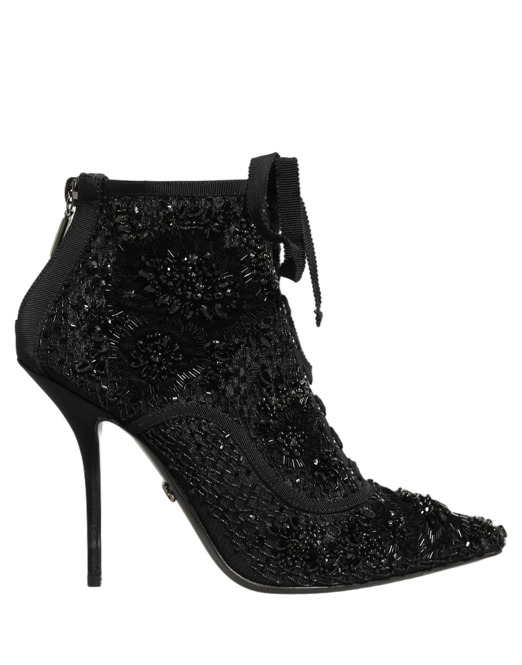 Dolce & Gabbana Schwarze Ankle Boots aus Mesh mit Verzierungen
