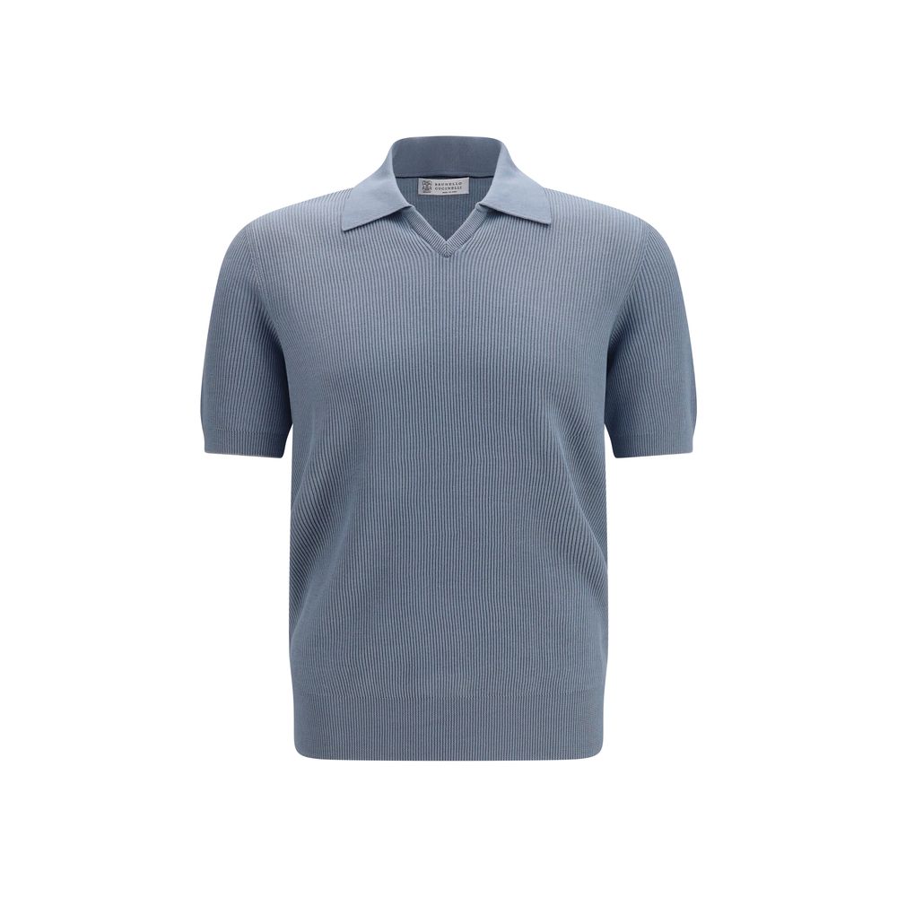 Brunello Cucinelli Blaues Baumwoll-Polohemd