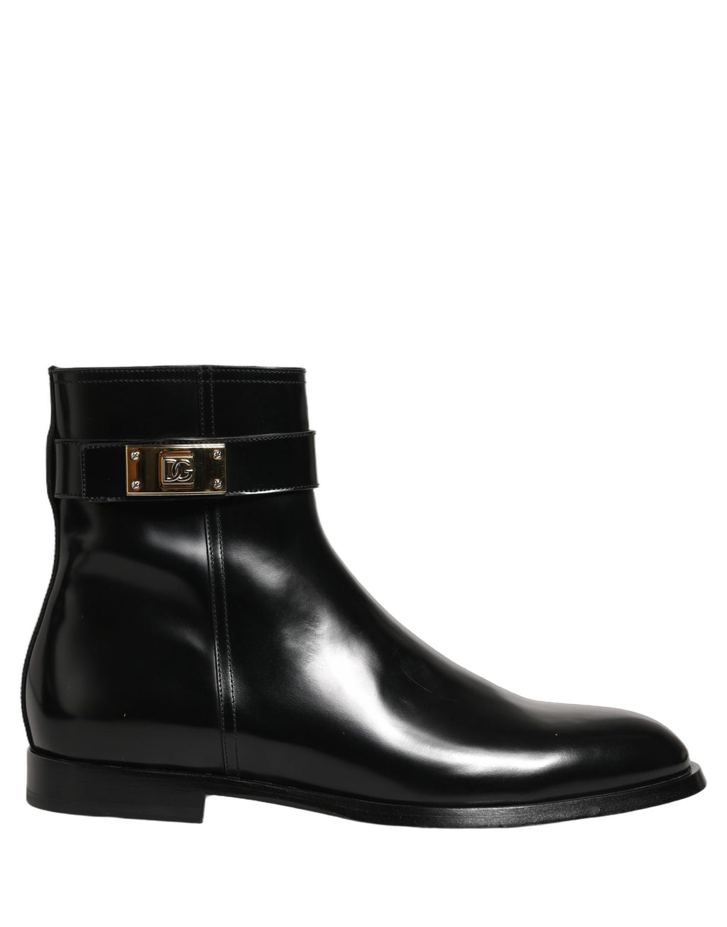 Dolce & Gabbana Schwarze Lederstiefel mit Logo-Schnalle, mittelhoher Schaft