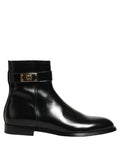 Dolce & Gabbana Schwarze Lederstiefel mit Logo-Schnalle, mittelhoher Schaft
