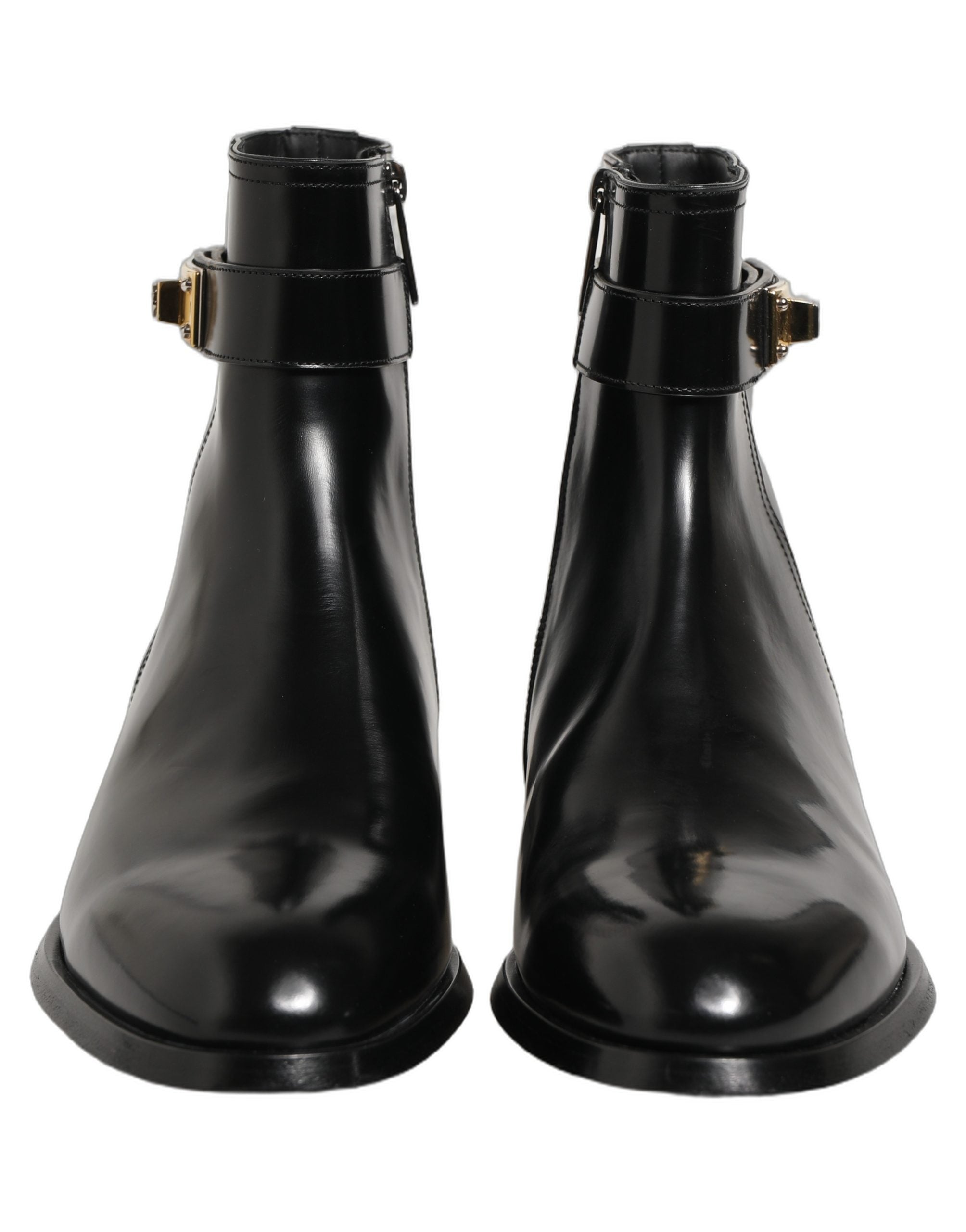 Dolce & Gabbana Schwarze Lederstiefel mit Logo-Schnalle, mittelhoher Schaft