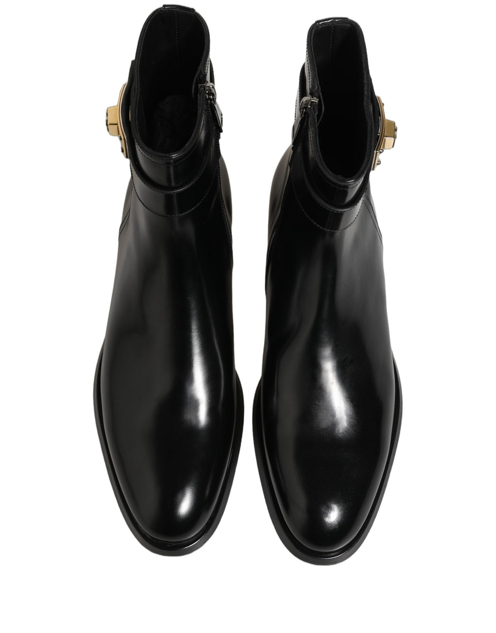 Dolce & Gabbana Schwarze Lederstiefel mit Logo-Schnalle, mittelhoher Schaft