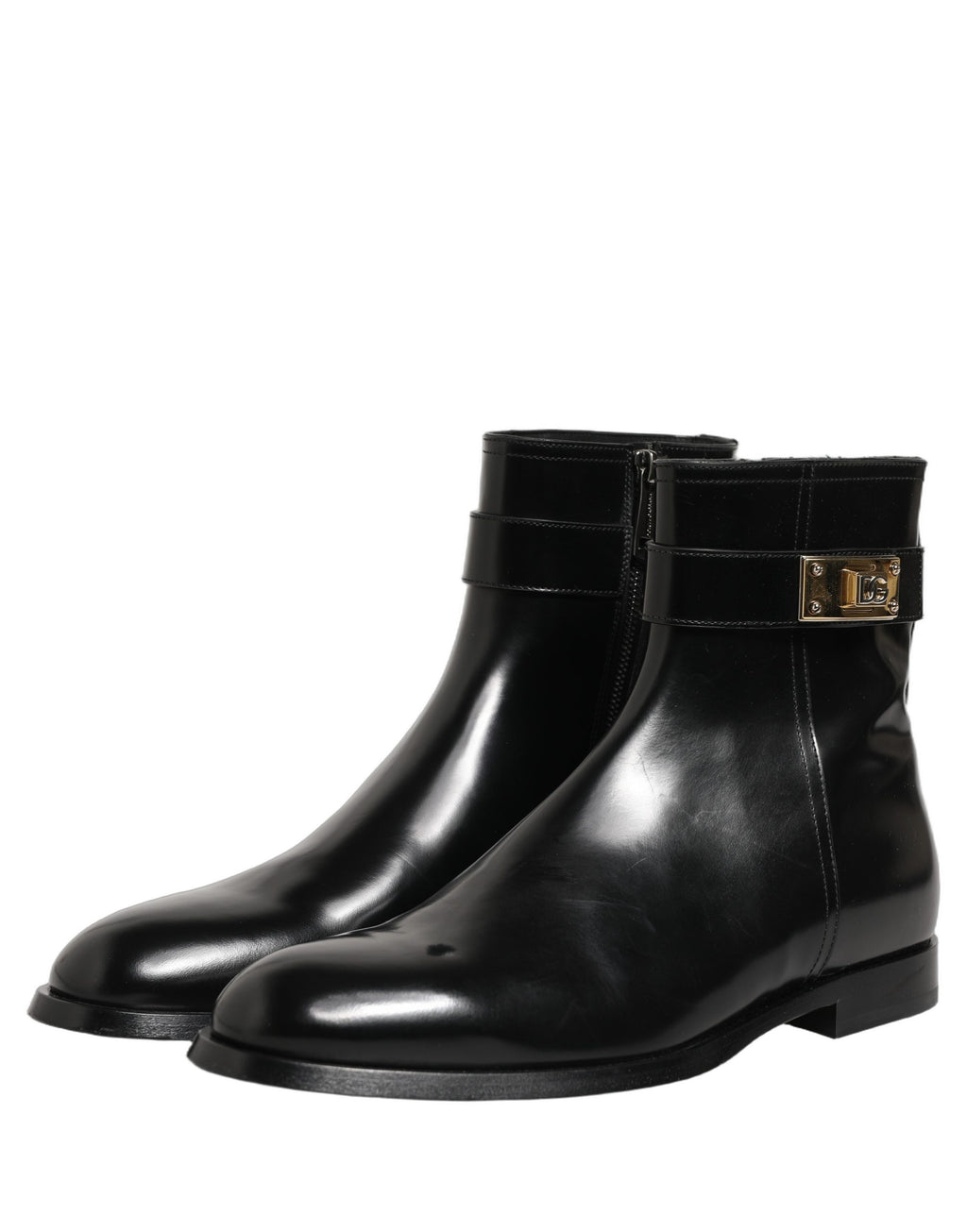 Dolce & Gabbana Schwarze Lederstiefel mit Logo-Schnalle, mittelhoher Schaft