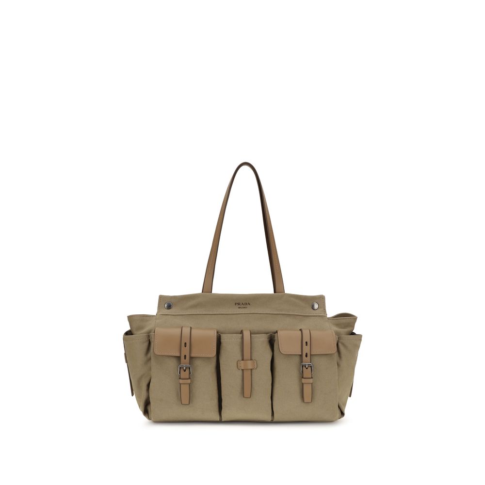 Prada Zweifarbige Schultertasche aus Baumwolle